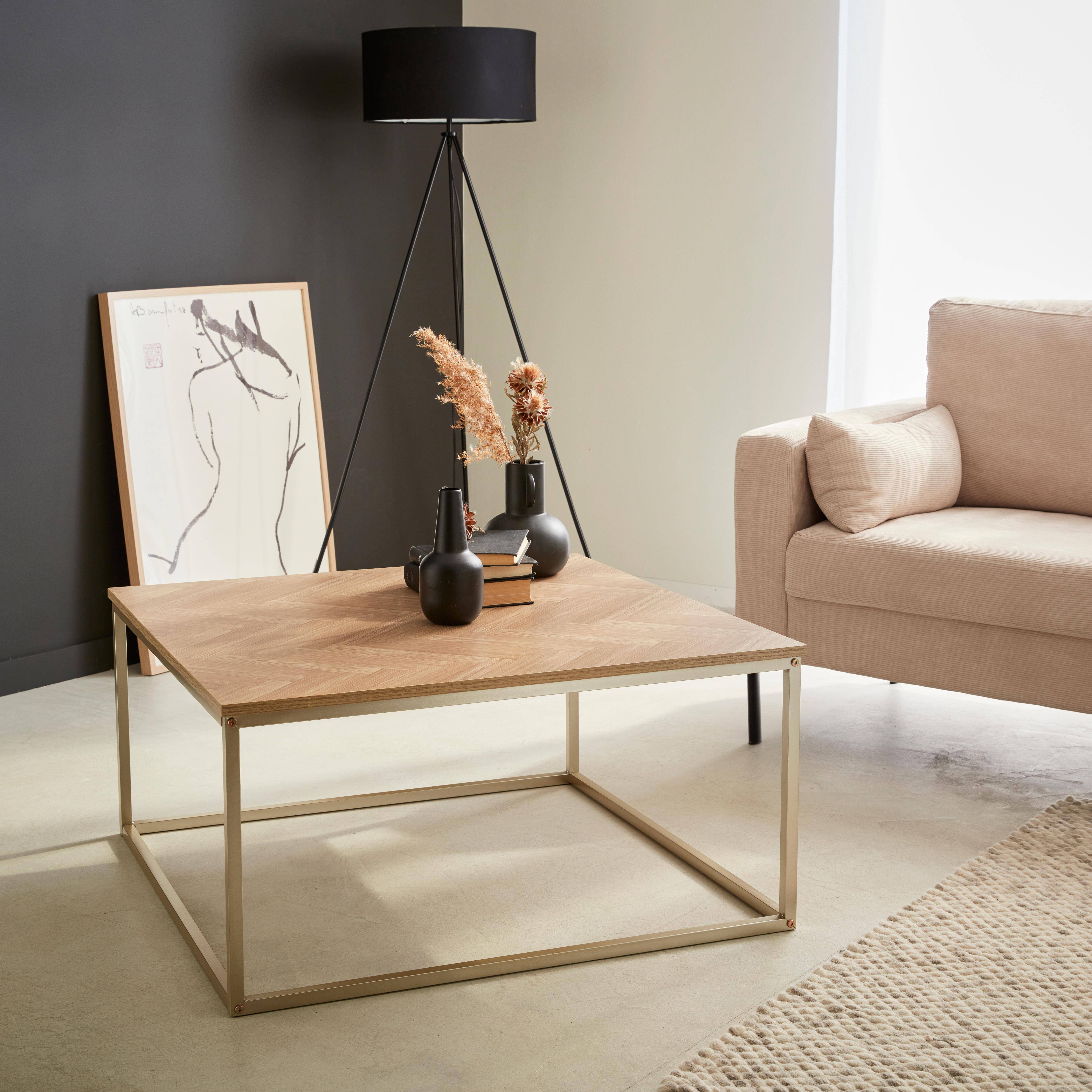 Herringbone square coffee table, 80x80x40cm, Budapest, Natural wood colour,sweeek,Photo2