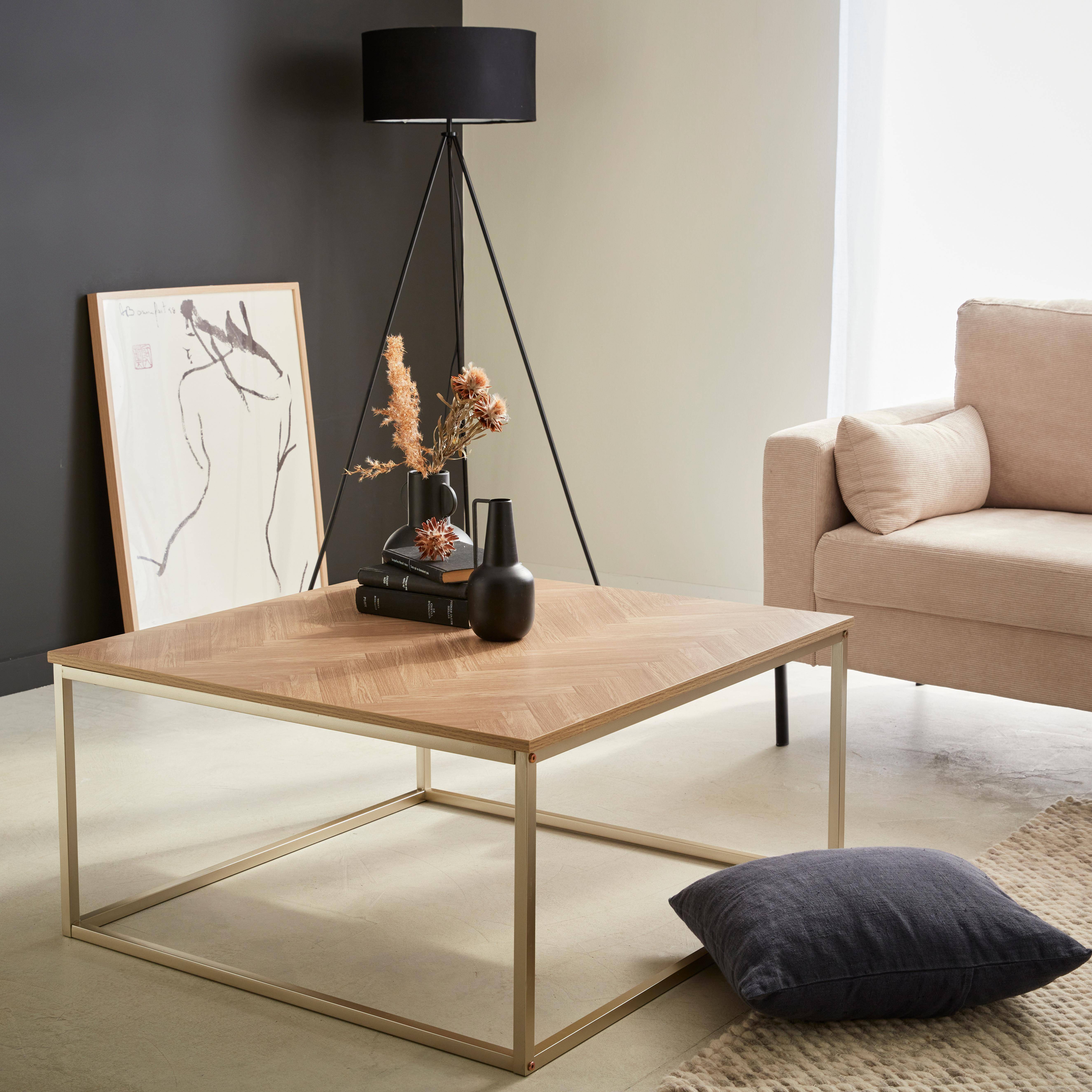 Herringbone square coffee table, 80x80x40cm, Budapest, Natural wood colour,sweeek,Photo1