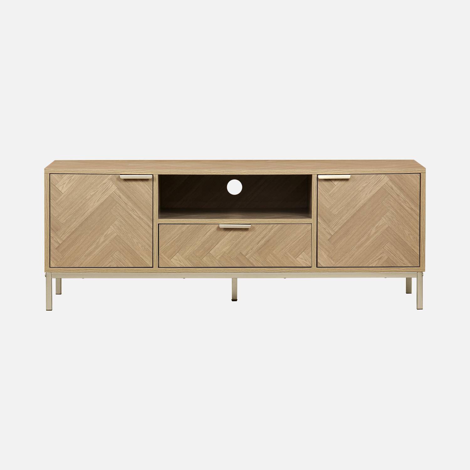 Herringbone TV stand with 2 cupboards,1 drawer, 120x40x45cm - Budapest - Natural Photo6