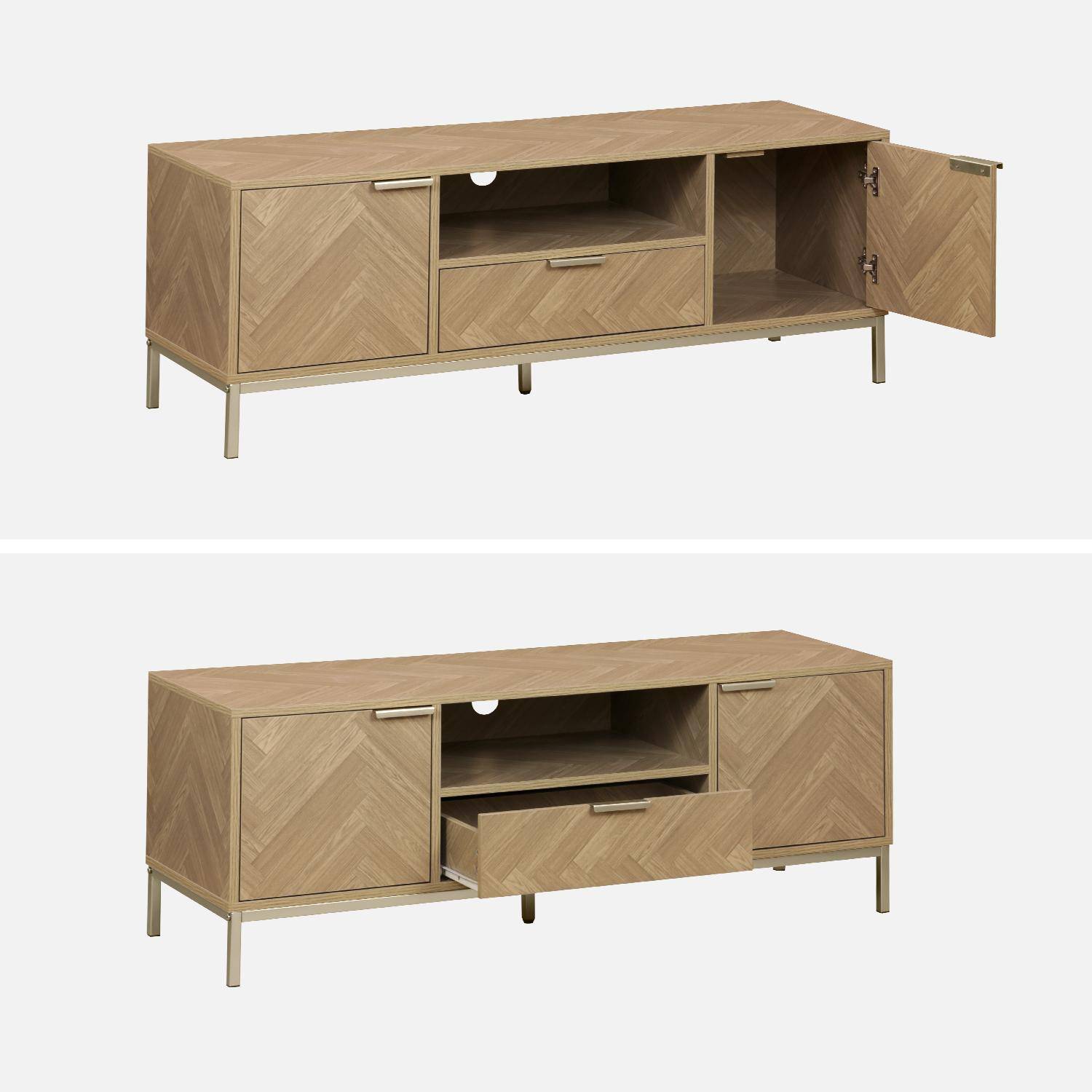 Herringbone TV stand with 2 cupboards,1 drawer, 120x40x45cm - Budapest - Natural Photo8