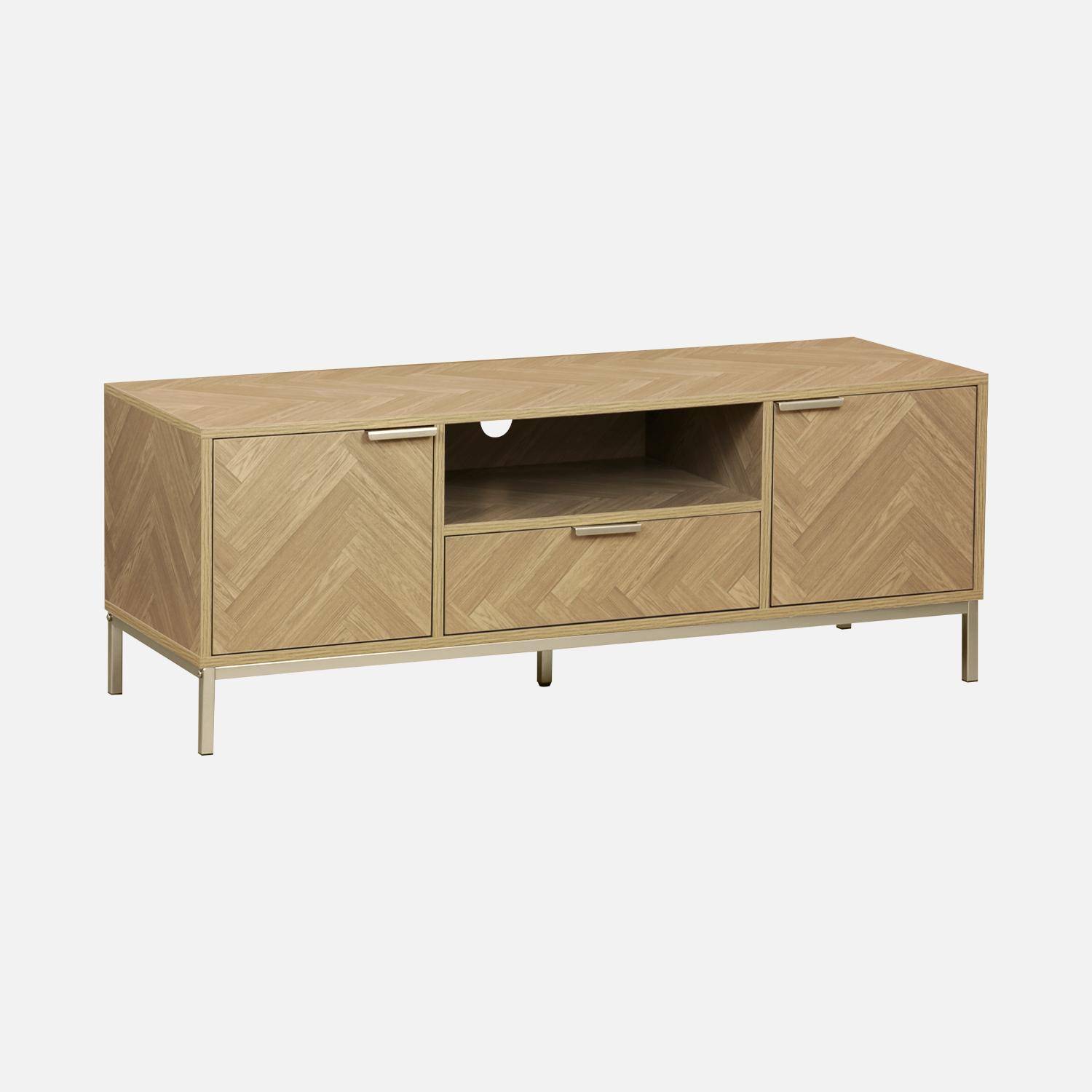 Herringbone TV stand with 2 cupboards,1 drawer, 120x40x45cm - Budapest - Natural Photo5