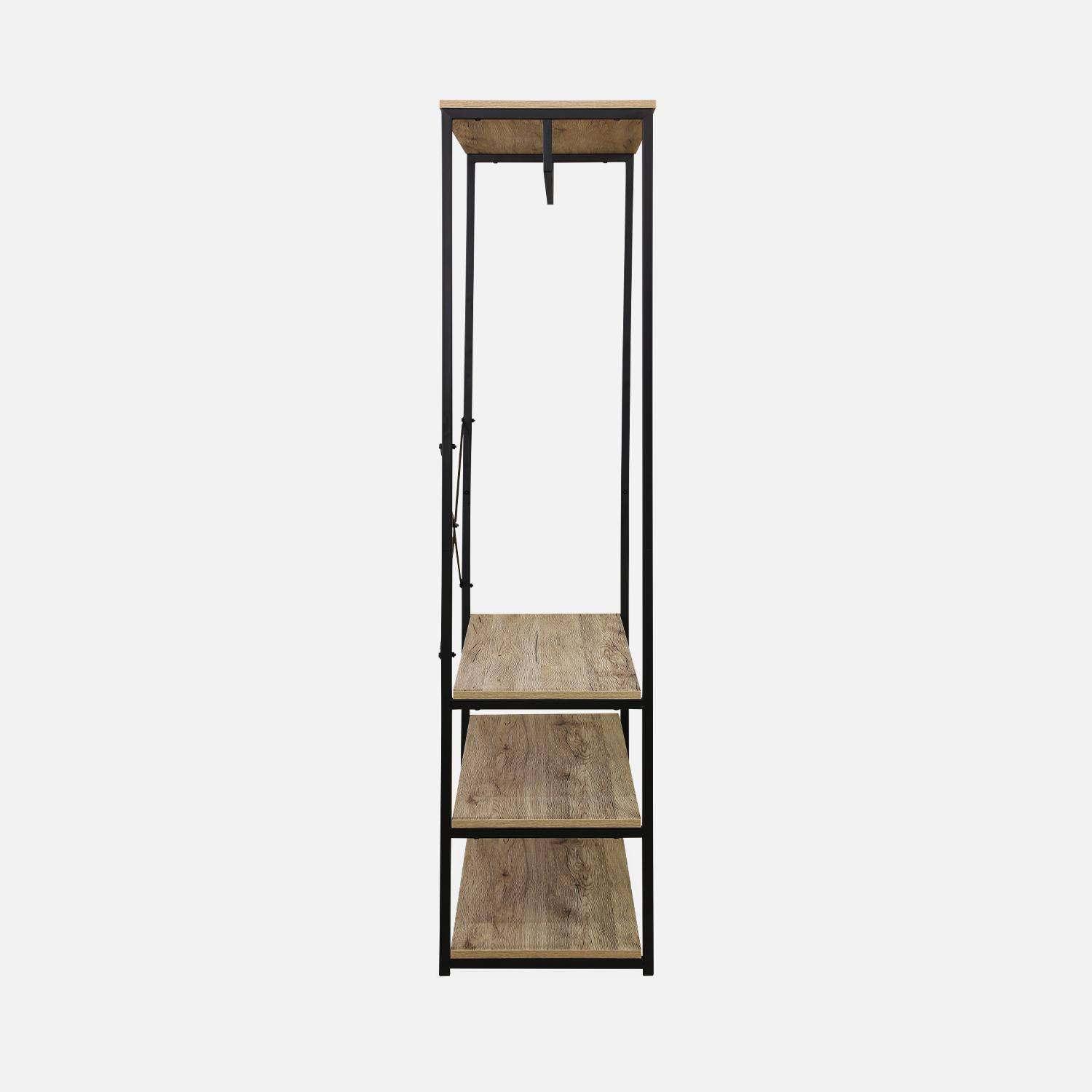 Vestiário, bengaleiro, bengaleiro em metal preto e decoração em madeira, Loft, 3 prateleiras, uma calha para pendurar C 100 x L 40 x A 167cm Photo5