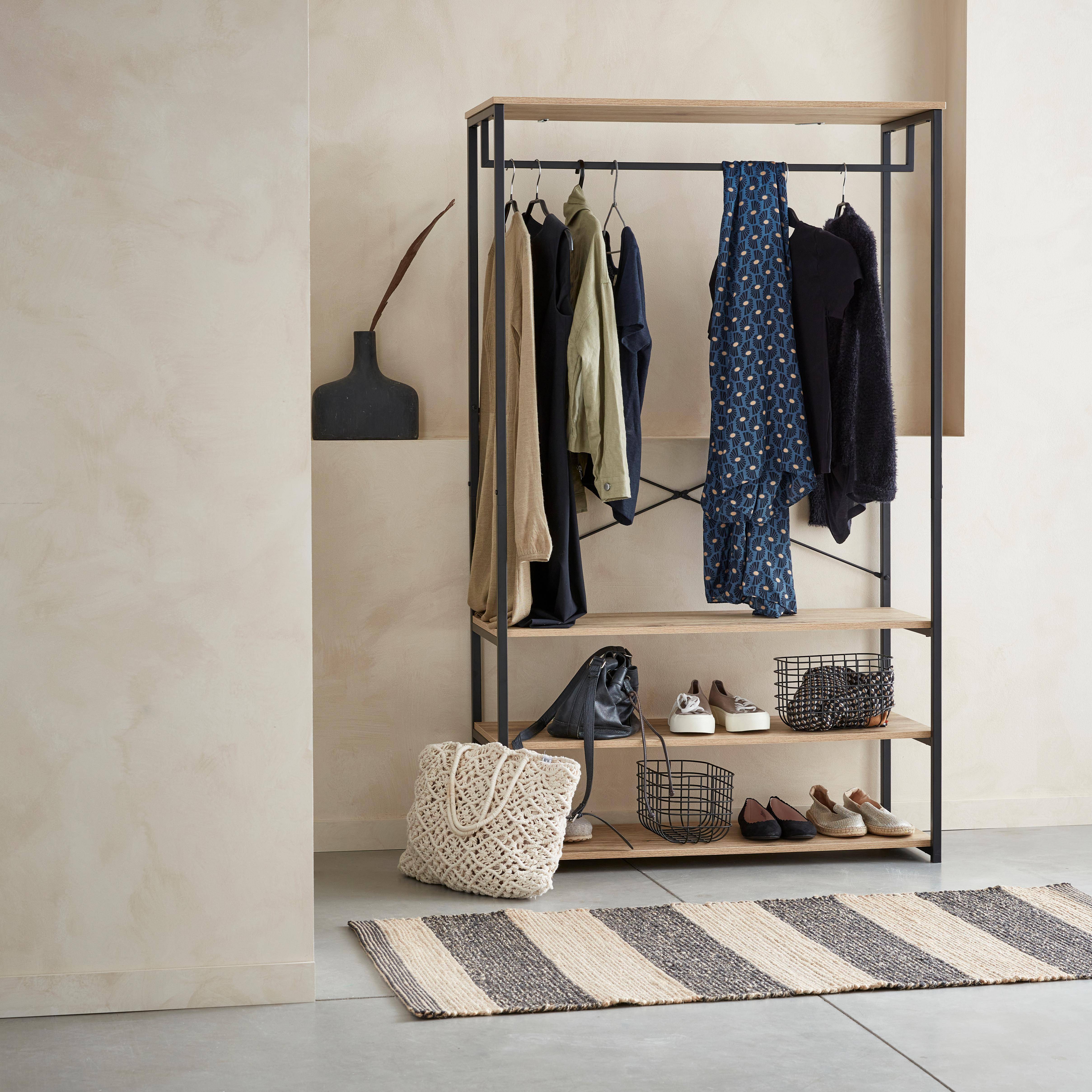 Hallway metal and wood-effect coat and shoe rack, 100x40x167cm - Loft Photo1