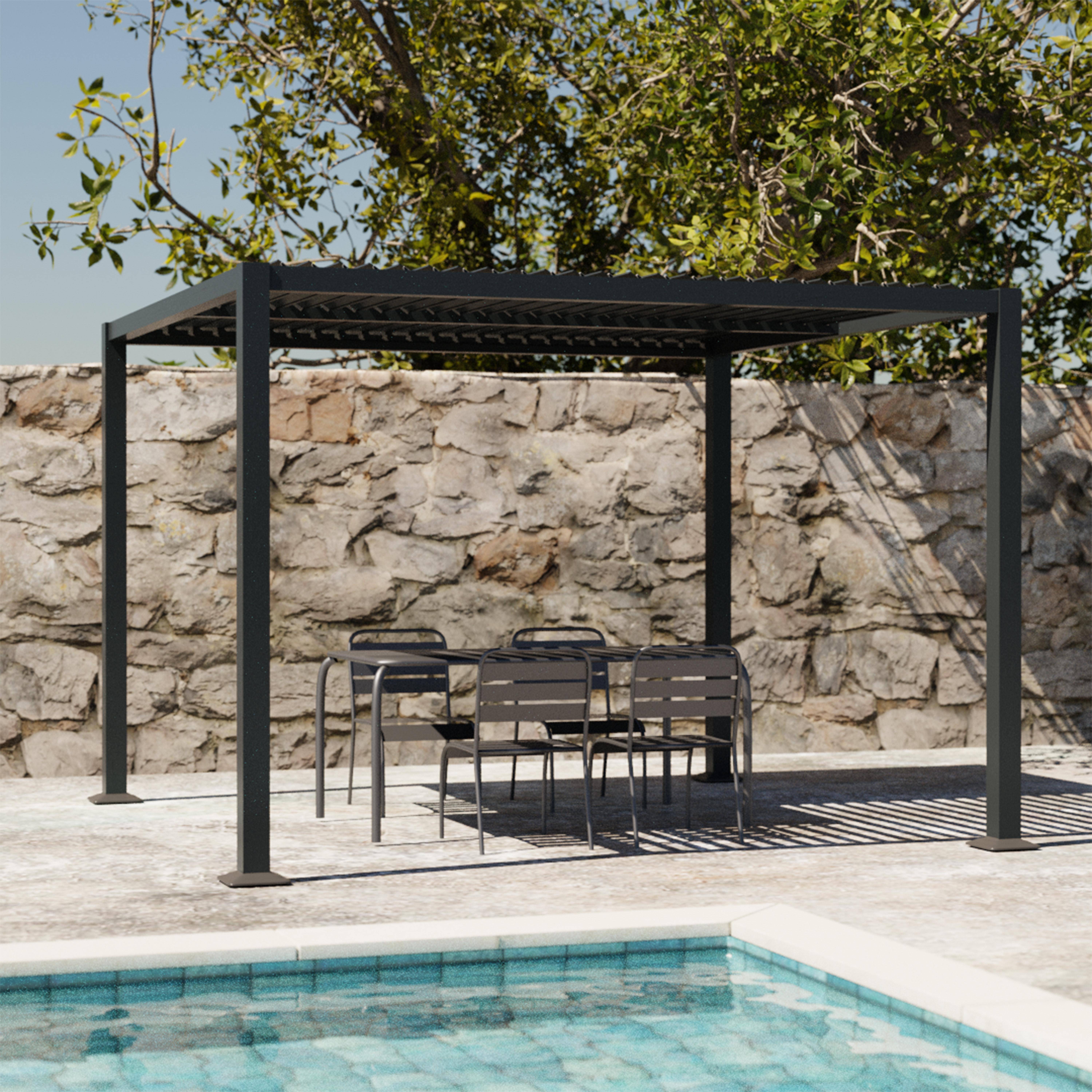 Louvered pergola aluminium and steel 3 x 3m anthracite  - Palace,sweeek,Photo2