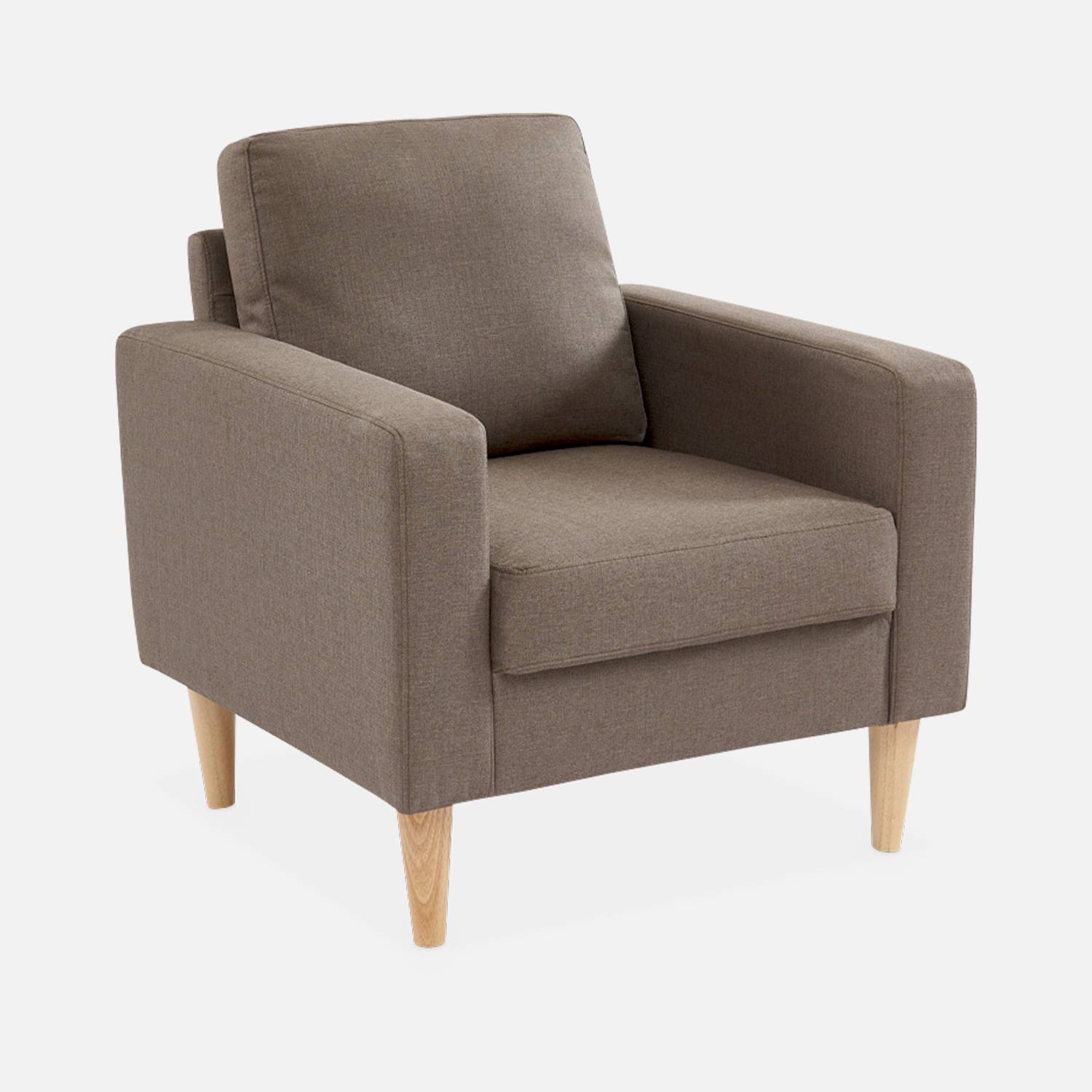 Bruine stoffen zetel- Bjorn - 1-zits sofa met houten poten, Scandinavische stijl | sweeek