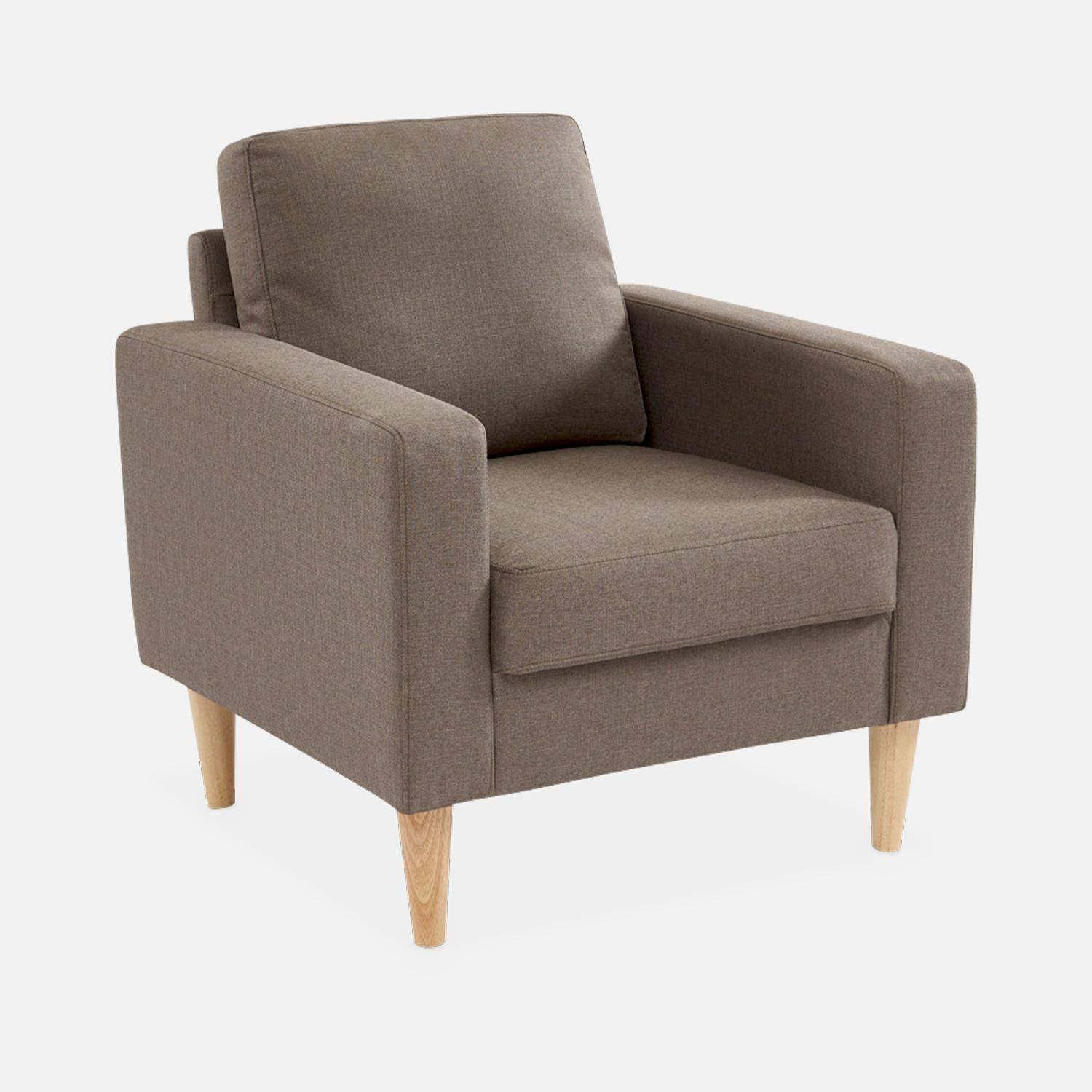 Bruine stoffen armstoel - Bjorn - 1-zits sofa met houten poten, Scandinavische stijl Photo2