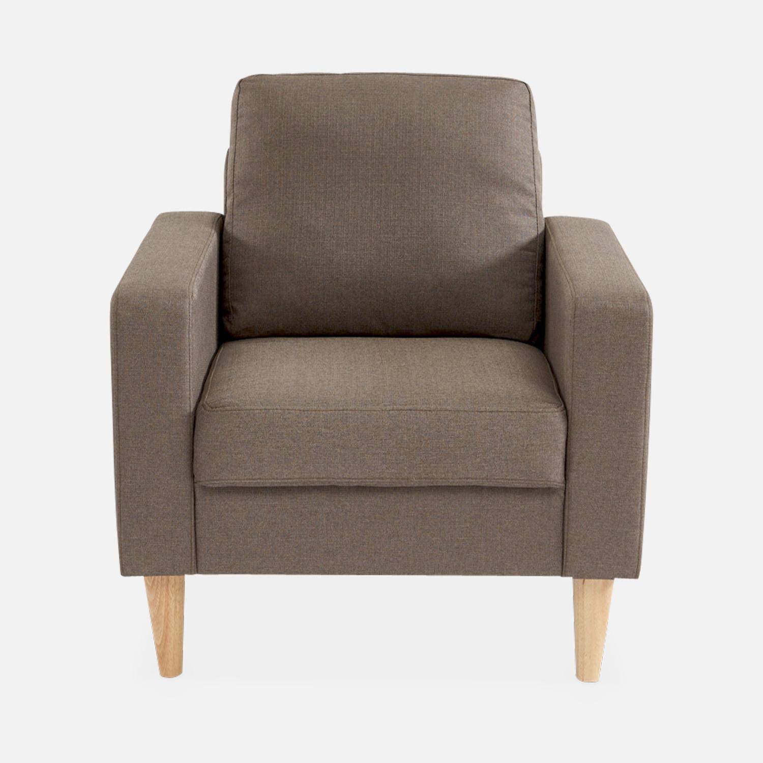 Bruine stoffen armstoel - Bjorn - 1-zits sofa met houten poten, Scandinavische stijl Photo3