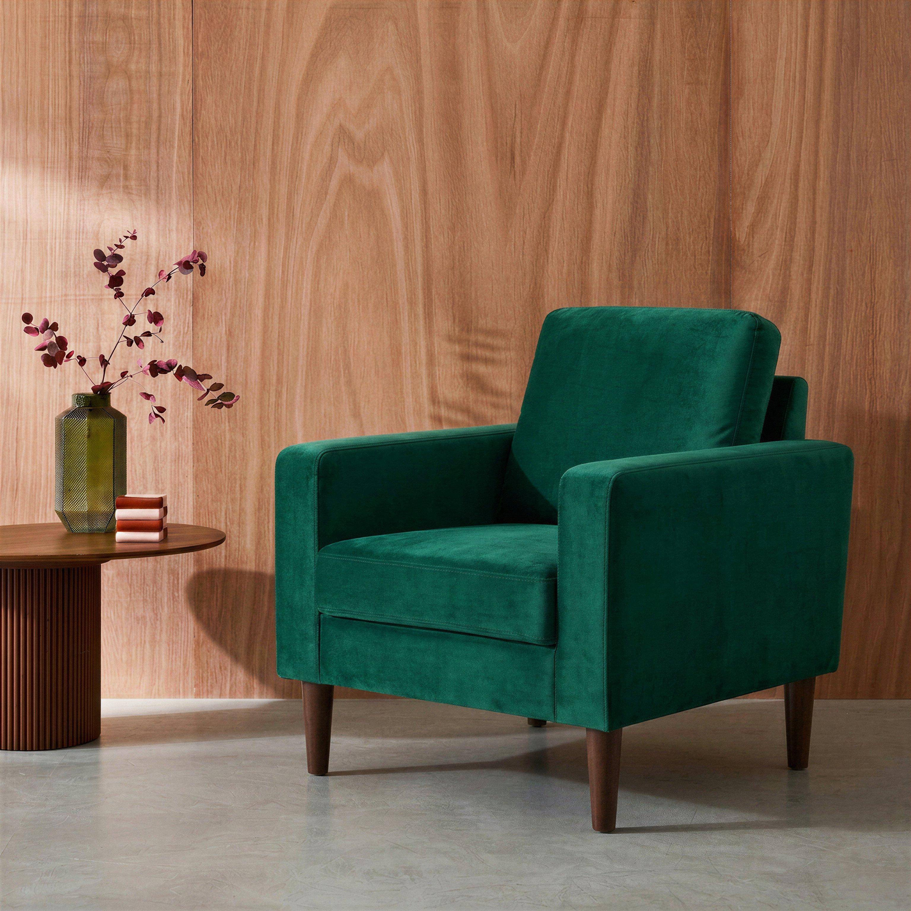 Sillón vintage de terciopelo con patas de madera Verde ingles - 78x77x70 cm Photo2