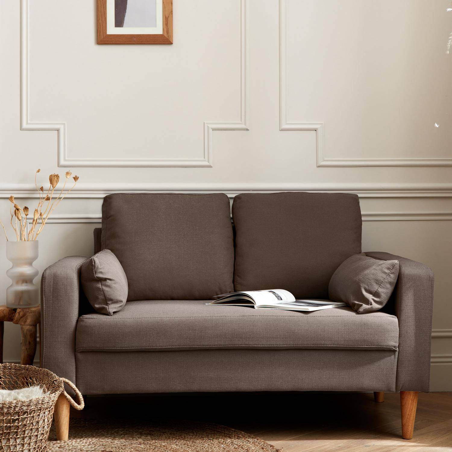 Stoffen tweezits sofa bruin - Bjorn - 2-zits bank met houten poten, scandinavische stijl  ,sweeek,Photo1
