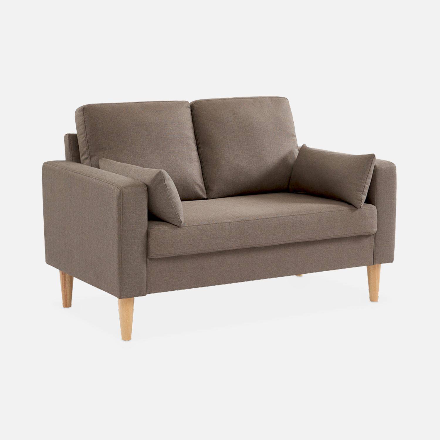 2-Sitz Sofa - Bjorn 2 - Braun, Gestell aus Eukalyptus, Bezug aus Polyester, Holzbeine, Sofa im skandinavischen Stil  Photo2