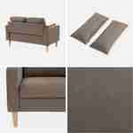 Fauteuil en tissu marron- Bjorn - Canapé 2 places fixe droit pieds bois, fauteuil scandinave   Photo4