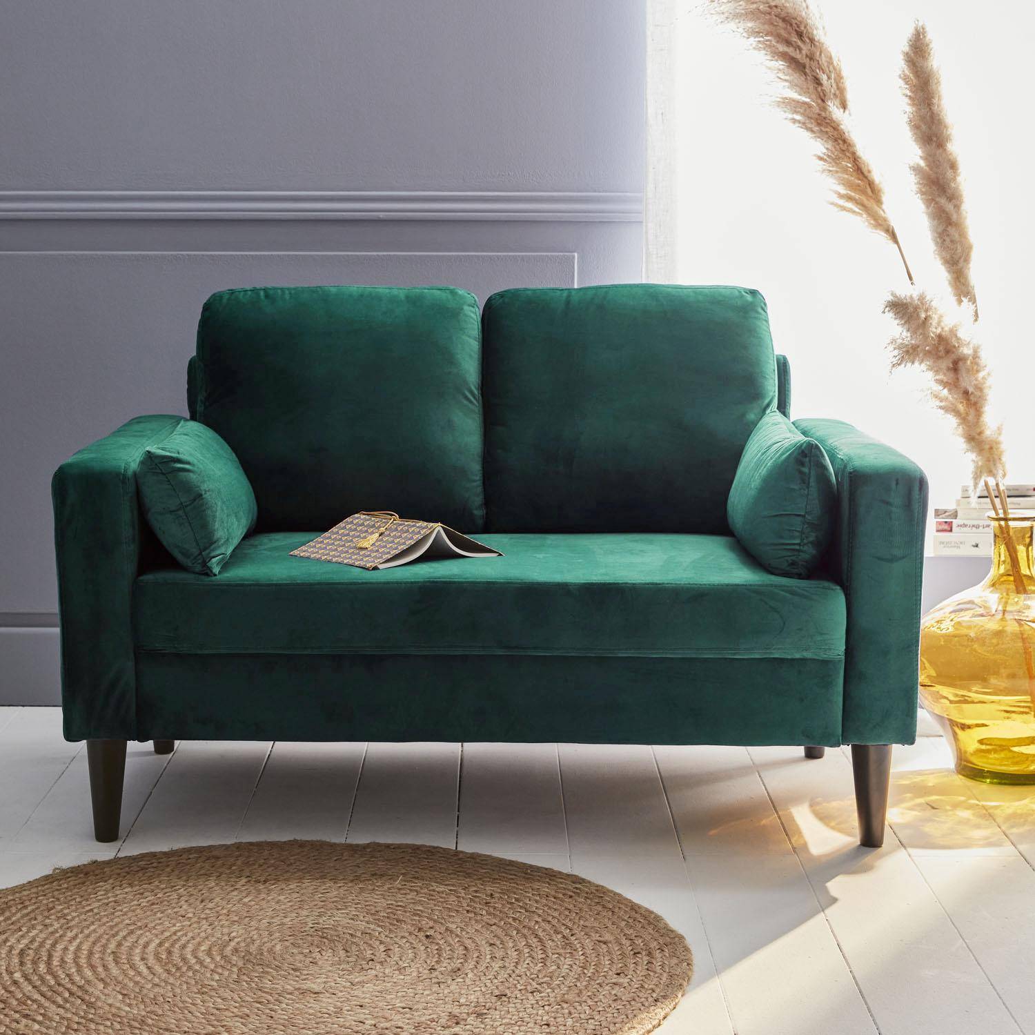 Divano in velluto vintage a posti, Verde inglese