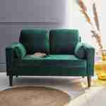 Canapé en velours vert anglais - Bjorn - Canapé 2 places fixe droit pieds bois d'hévéa effet bois de noyer  Photo2