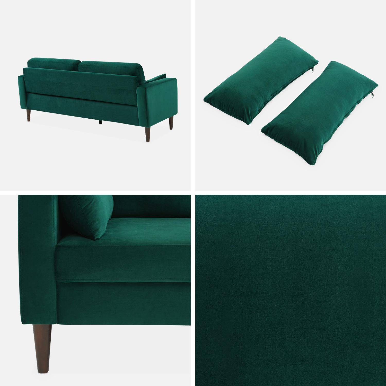 Sofa Samtbezug Englischgrün - 3-Sitzer-Sofa, fest, gerade, Beine aus Hevea-Holz, Nussbaumholzlook - Bjorn,sweeek,Photo4
