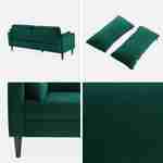 Canapé en velours vert anglais - Bjorn - Canapé 3 places fixe droit pieds bois d'hévéa effet bois de noyer  Photo5