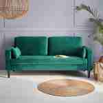 Canapé en velours vert anglais - Bjorn - Canapé 3 places fixe droit pieds bois d'hévéa effet bois de noyer  Photo1
