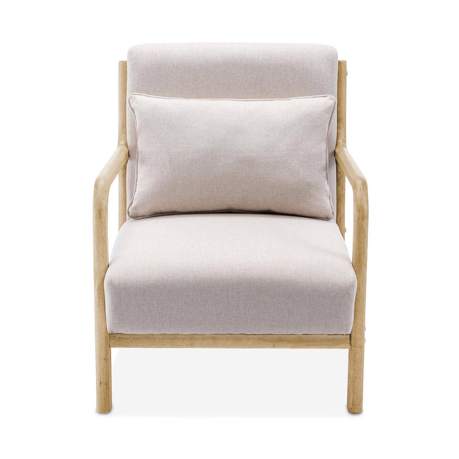 Wooden armchair with scandi-style compass legs and cushion - Lorens - Beige,sweeek,Photo5