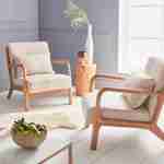 Wooden armchair with scandi-style compass legs and cushion - Lorens - Beige Photo3