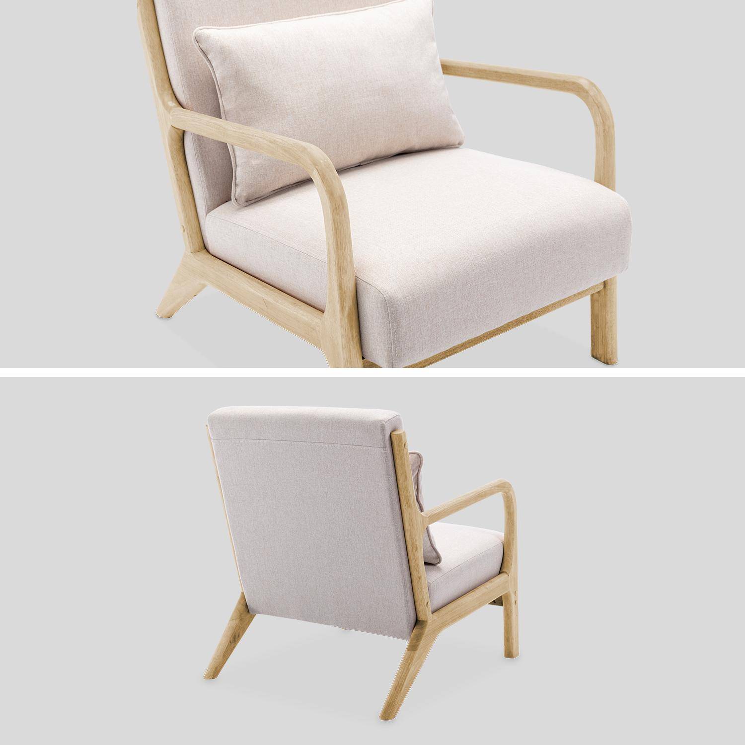 Wooden armchair with scandi-style compass legs and cushion - Lorens - Beige,sweeek,Photo6