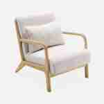 Cosy boucle wooden armchair with scandi-style compass legs and cushion, white, Lorens Photo4