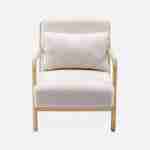 Cosy boucle wooden armchair with scandi-style compass legs and cushion, white, Lorens Photo5
