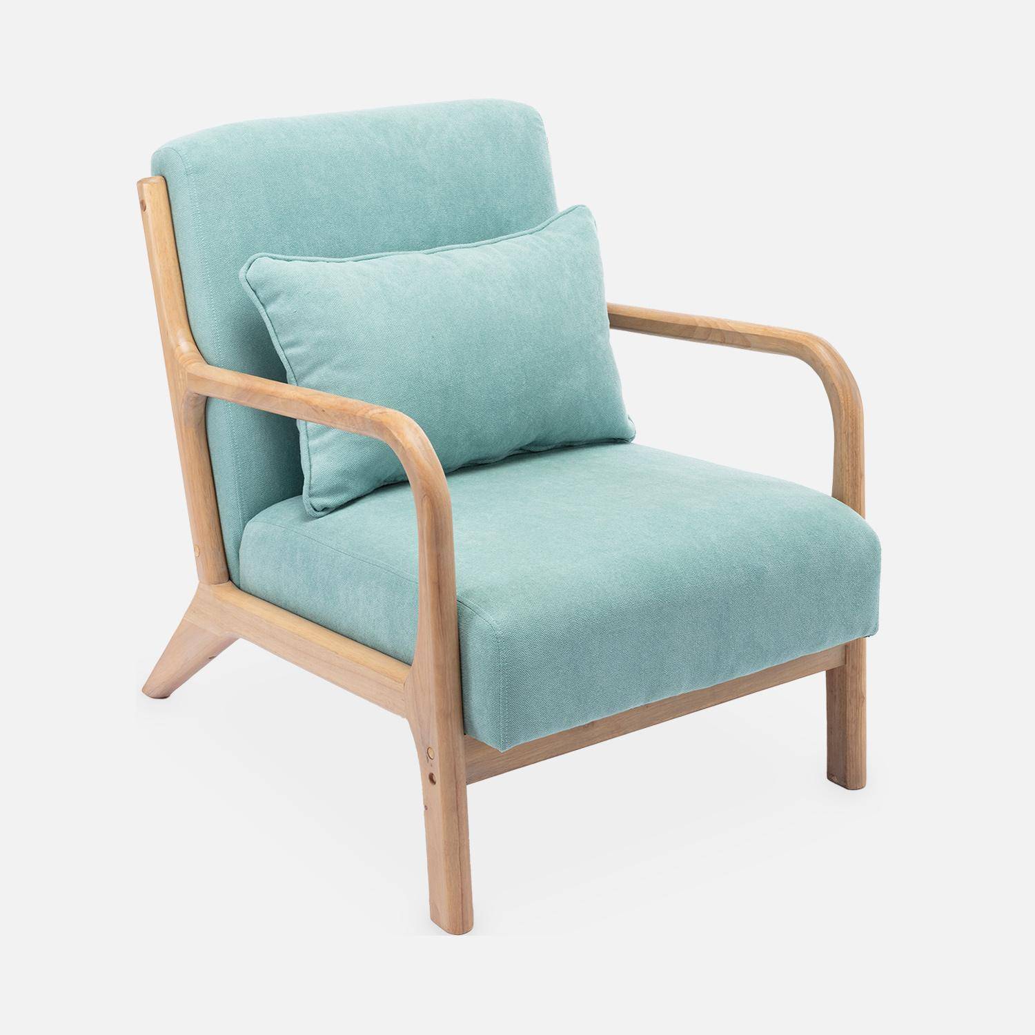 Scandi-style wooden armchair with cushion, Lorens, Water Green, 65x80x79 cm Photo3