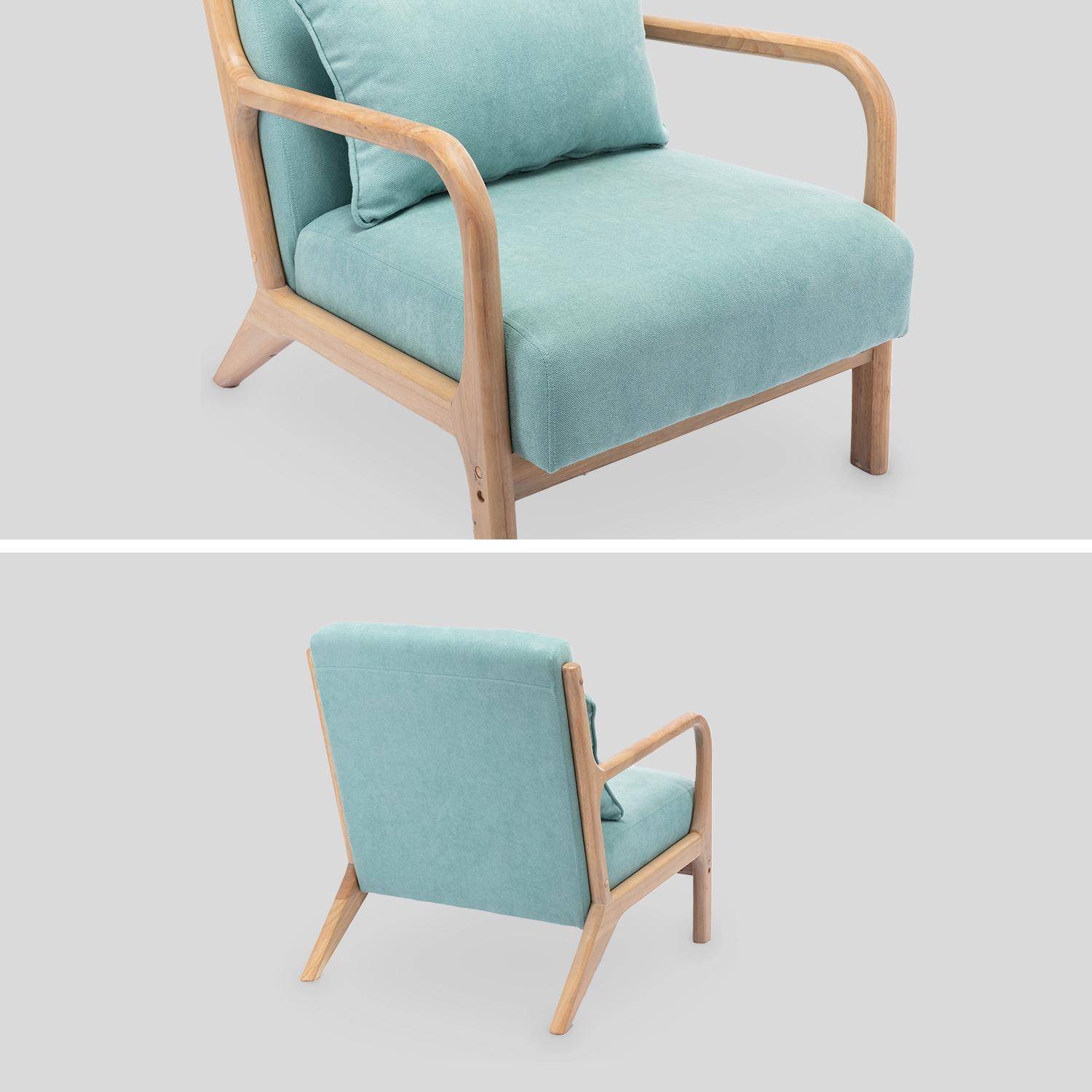 Wooden armchair with scandi-style compass legs and cushion - Lorens - Water Green,sweeek,Photo5