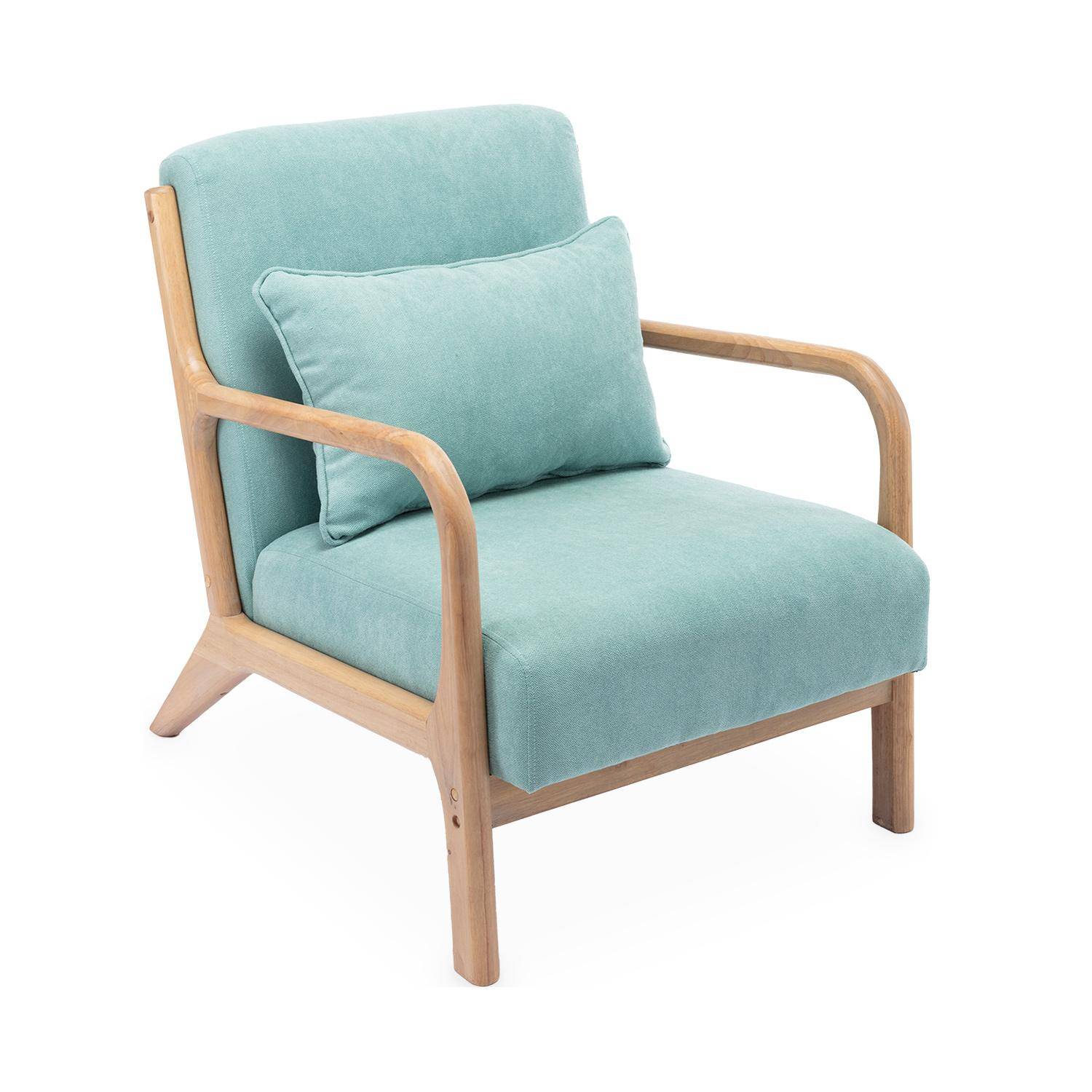 Wooden armchair with scandi-style compass legs and cushion - Lorens - Water Green,sweeek,Photo3