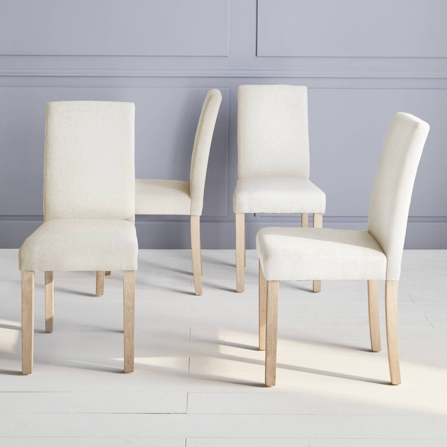 Set of 4 fabric dining chairs with wooden legs, Beige | sweeek
