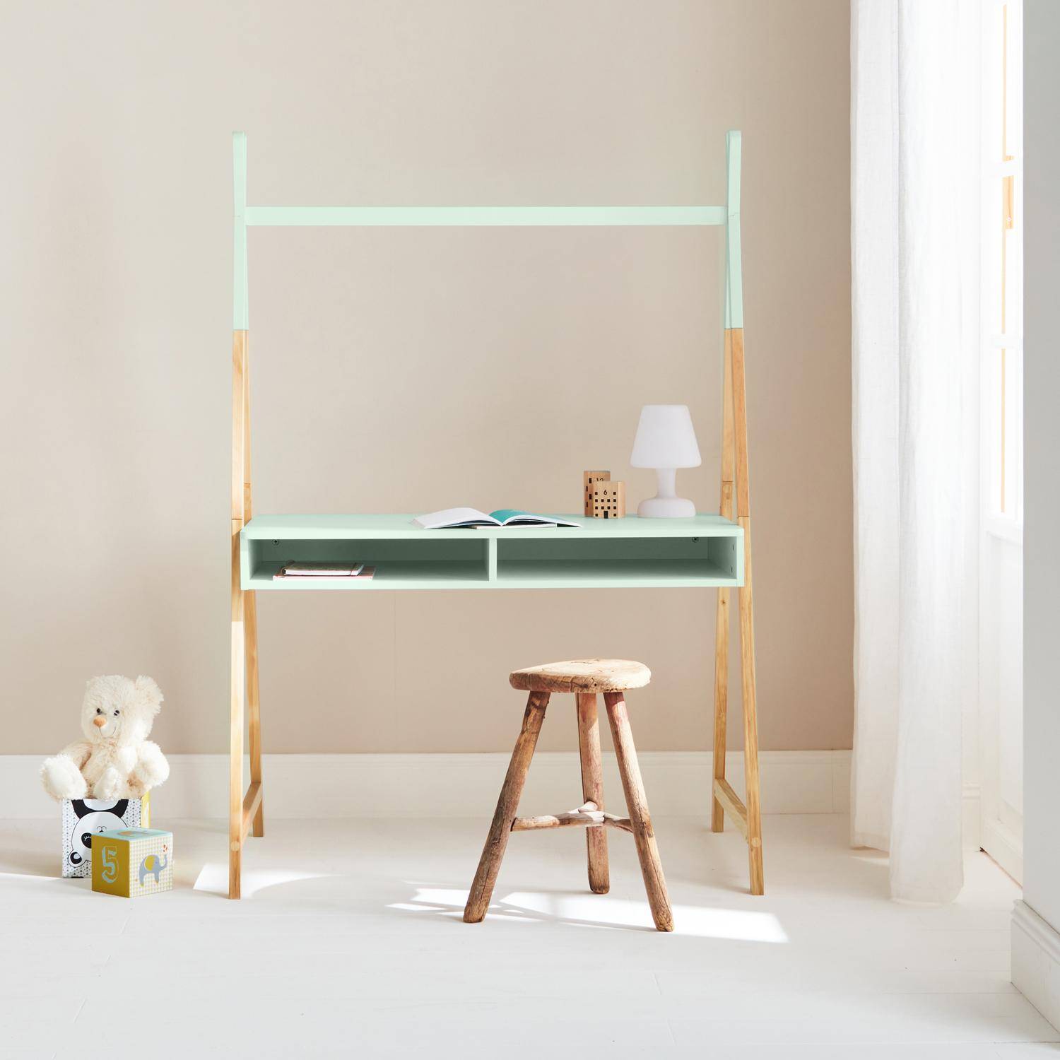 Tipi-style pinewood desk, 110x75x160cm, Tobias, Water Green,sweeek,Photo1