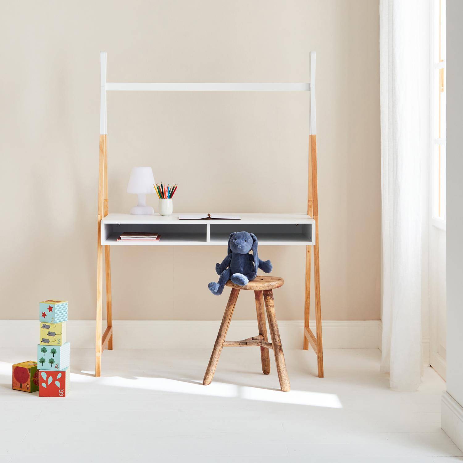 Tipi-style pinewood desk, 110x75x160cm, Tobias, White,sweeek,Photo1