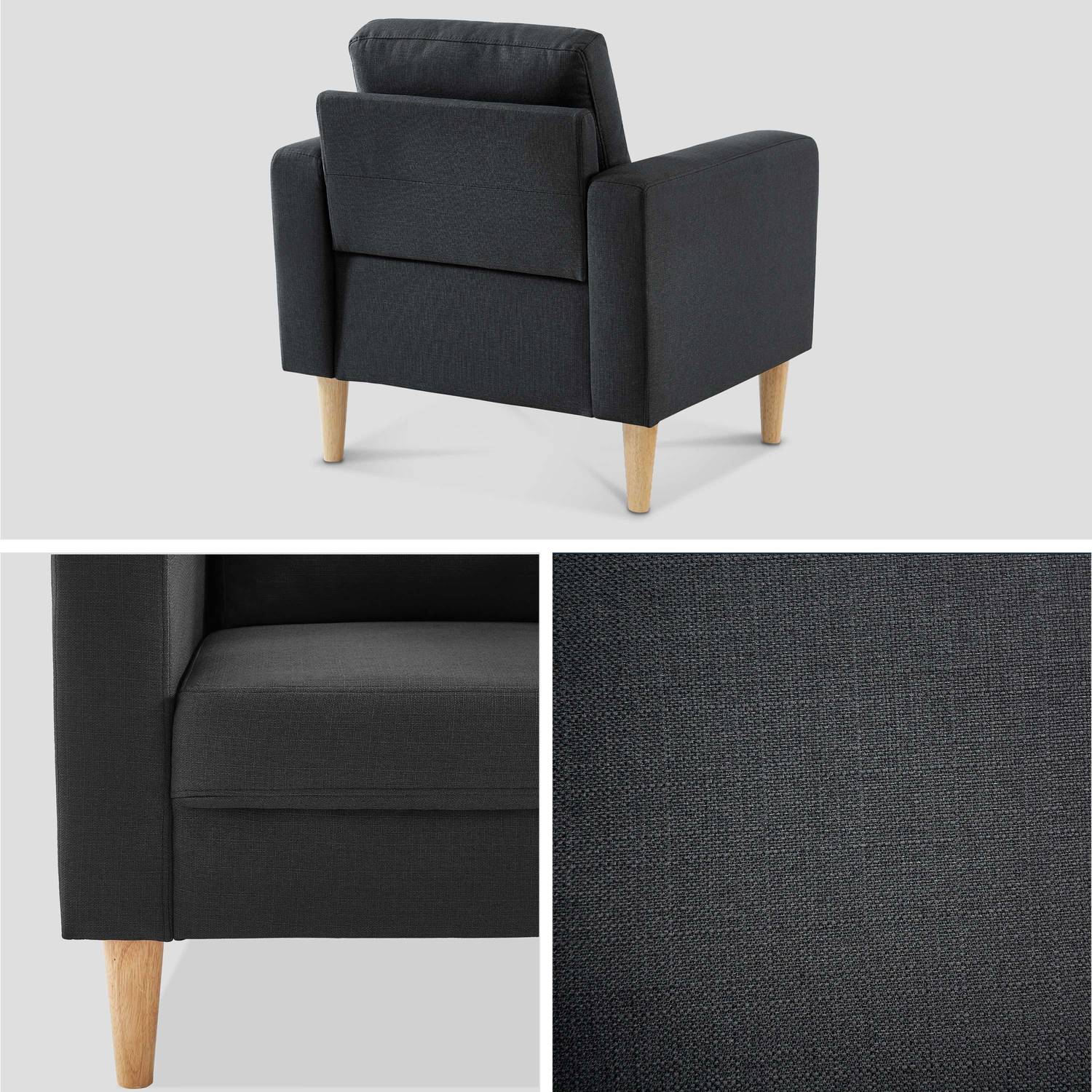 Scandi-style armchair with wooden legs - Bjorn - Dark Grey Photo4