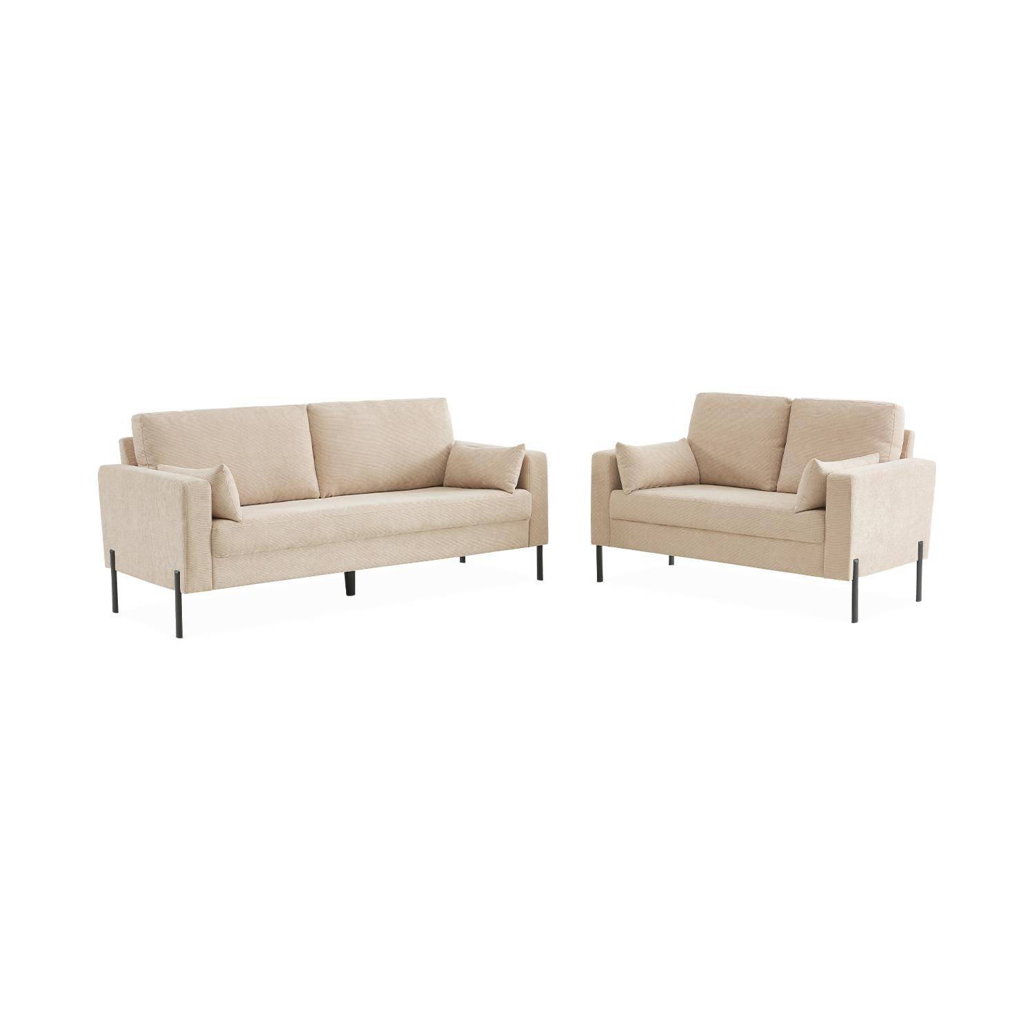 Large 3-seater living room sofa - Beige Corduroy, industrial-style metal legs - Bjorn - Beige Photo6