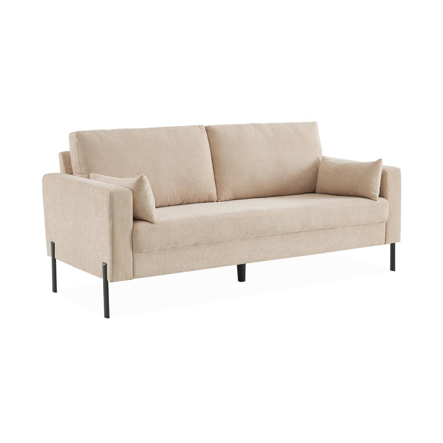 Large 3-seater living room sofa - Beige Corduroy, industrial-style metal legs - Bjorn - Beige Photo3
