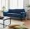 Velvet vintage style 3-seater sofa with Scandi style wooden legs, Blue | sweeek