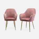 Lote de 2 sillones de terciopelo rosa con patas de metal dorado Photo2