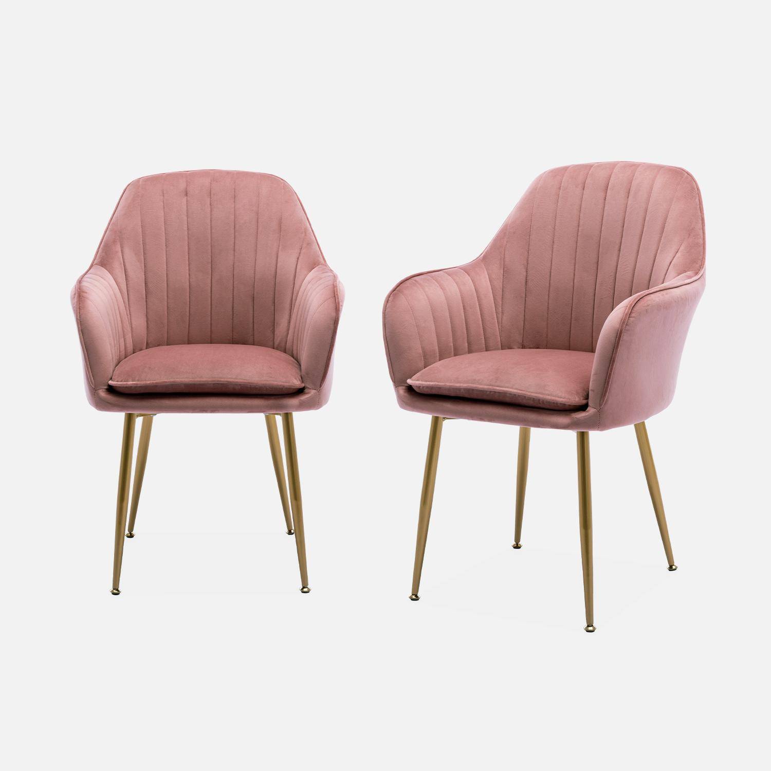 Lote de 2 sillones de terciopelo rosa con patas de metal dorado Photo2
