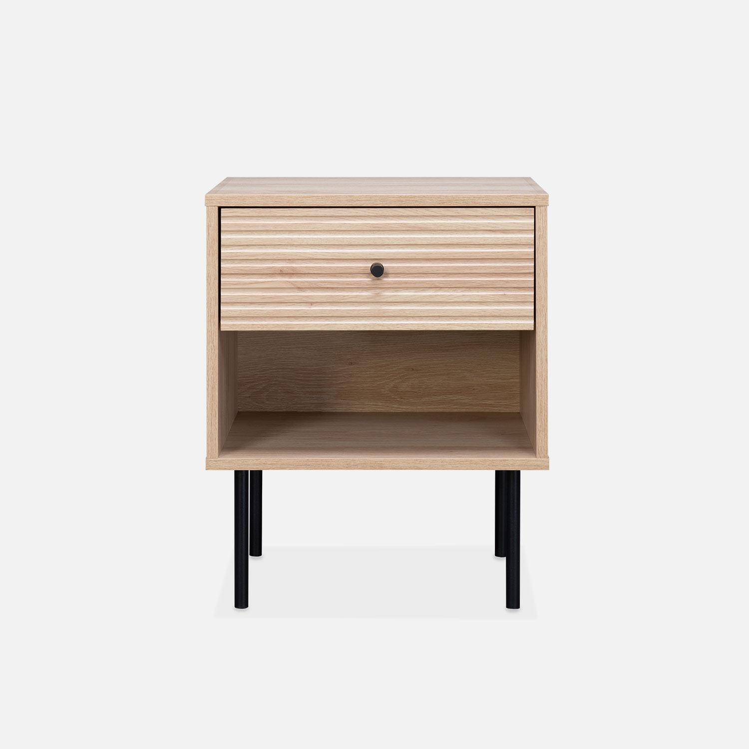 Grooved wood-effect bedside table, 45x39.5x55cm - Braga - Natural wood colour,sweeek,Photo4