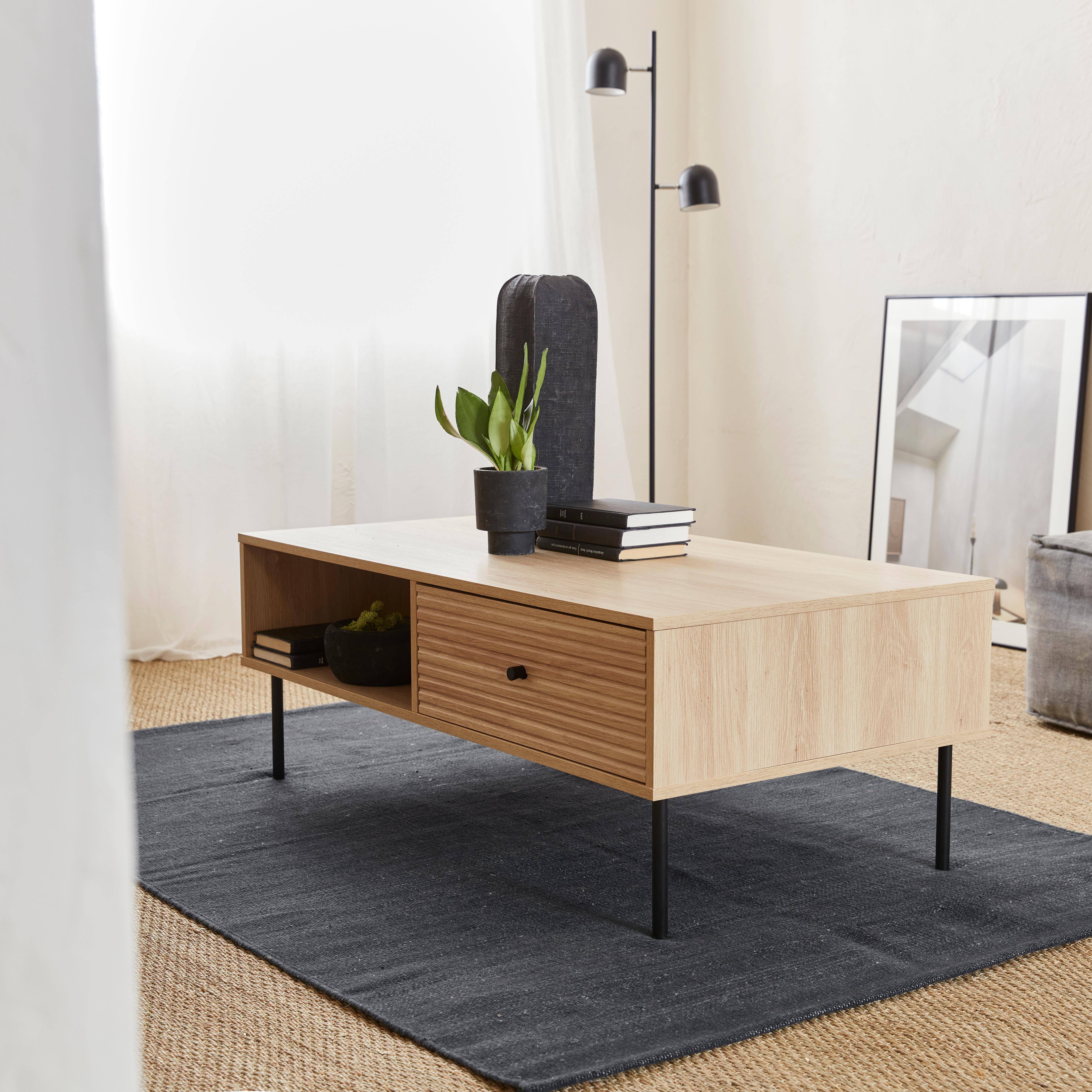 Table basse, Braga, un tiroir, deux espaces de rangement, L 110 x l 59 x H 41cm,sweeek,Photo1