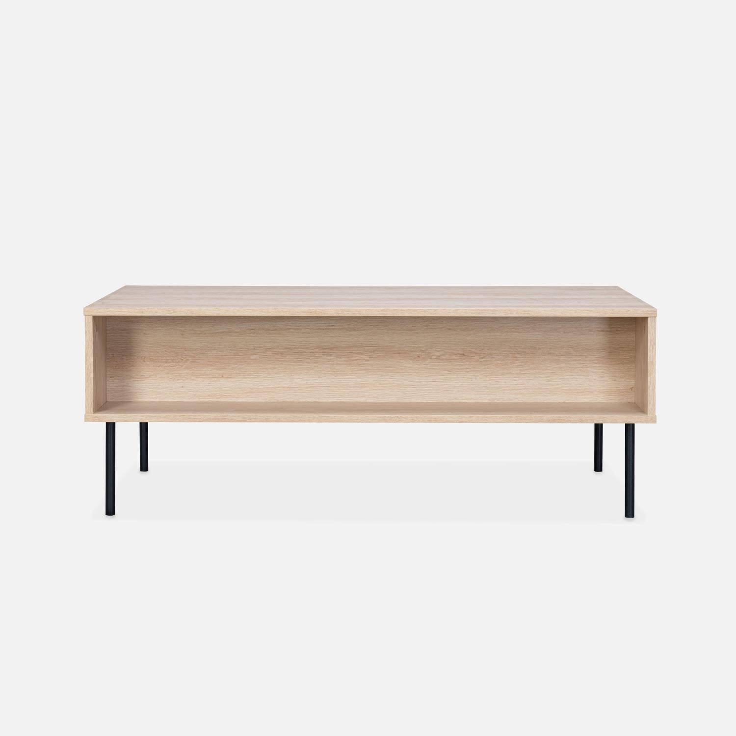 Grooved wood-effect coffee table with one drawer and storage nook, 110x59x41cm - Braga - Natural Photo5