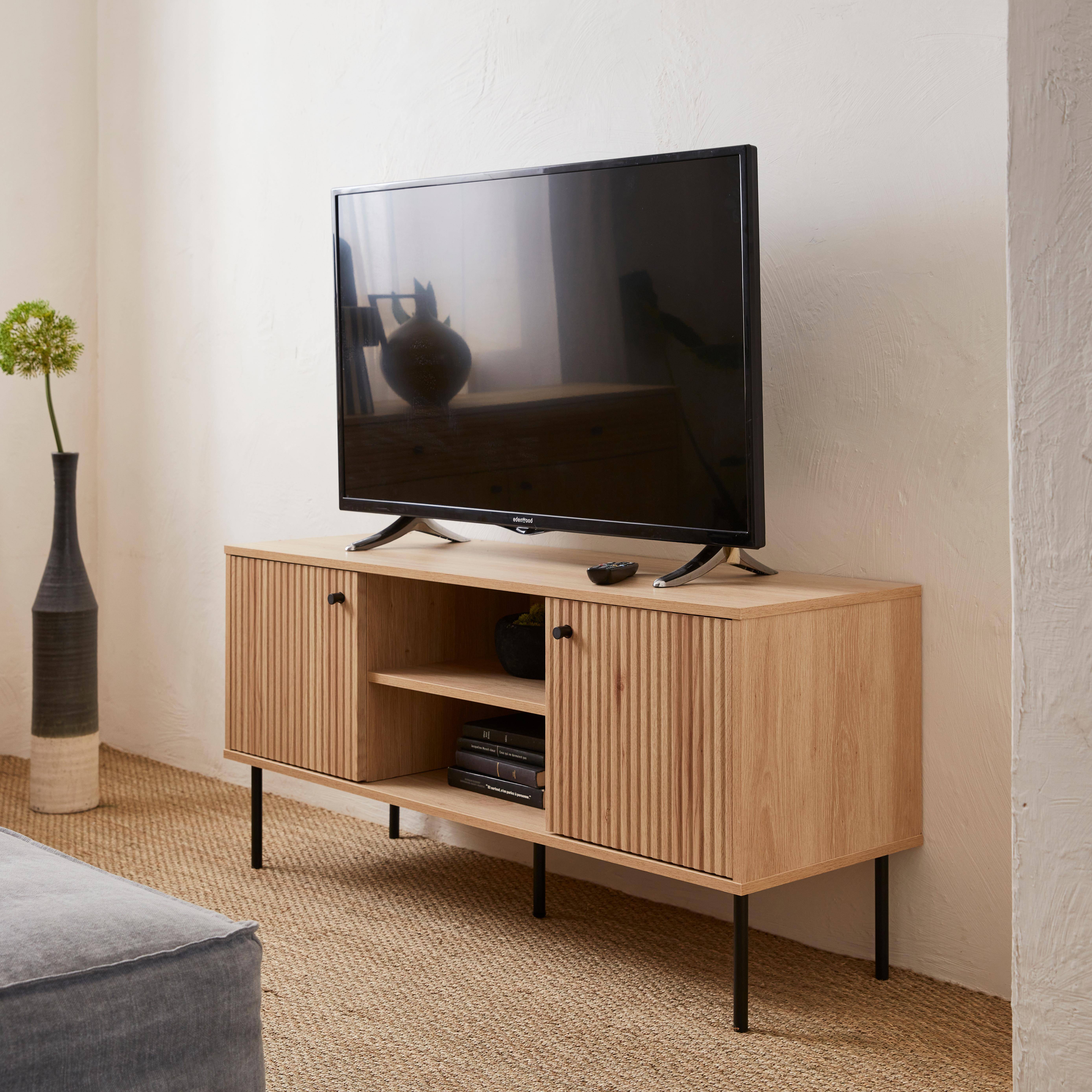 120cm TV unit with grooved wooden effect Natural