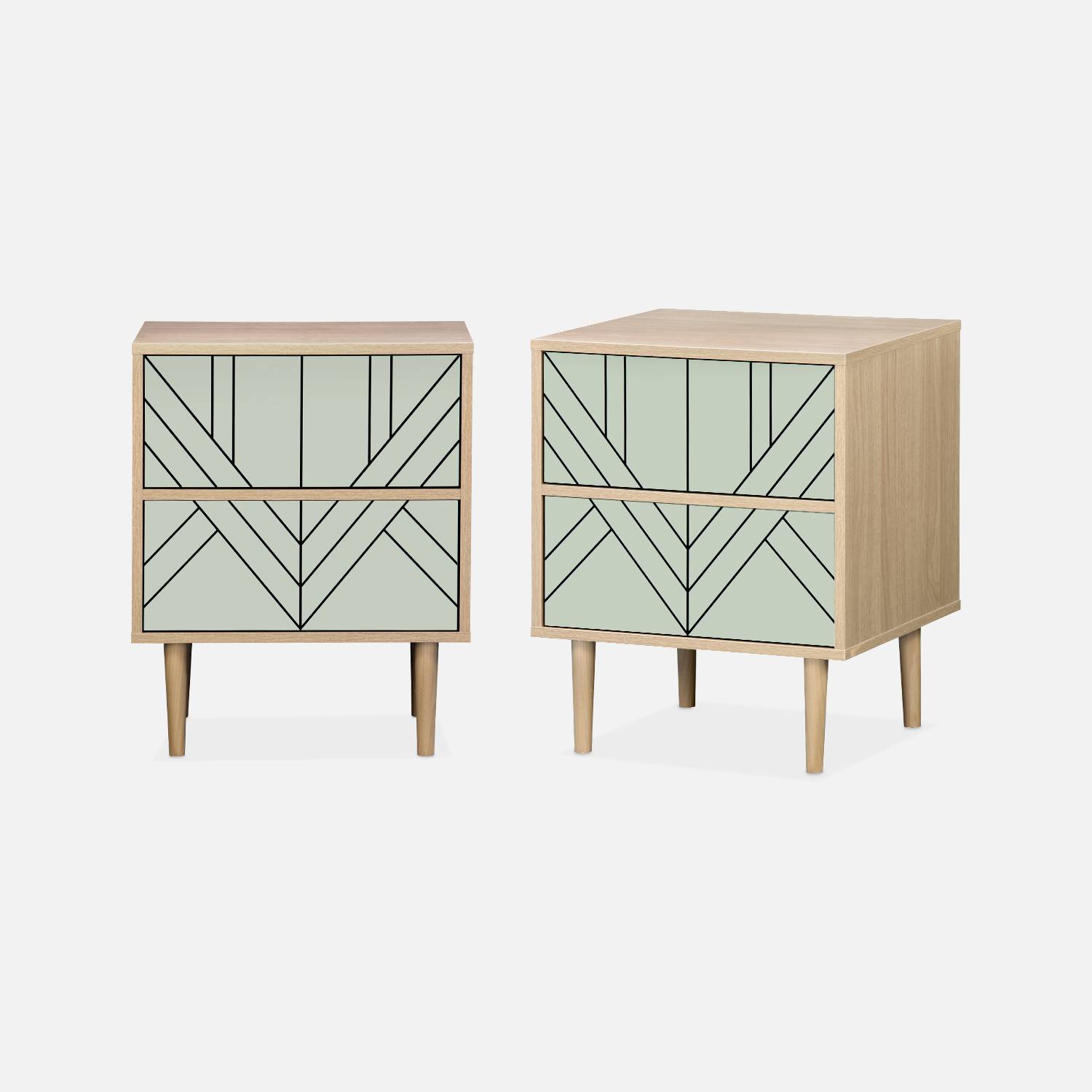 Pair of wood-effect bedside tables with two drawers, 48x40x59cm, Green | sweeek