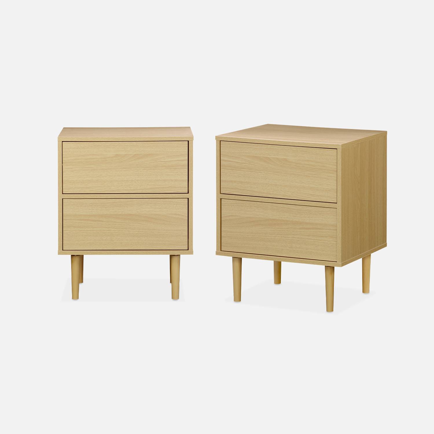 Pair of wood-effect bedside tables with two drawers, 48x40x59cm, Natural Wood colour | sweeek