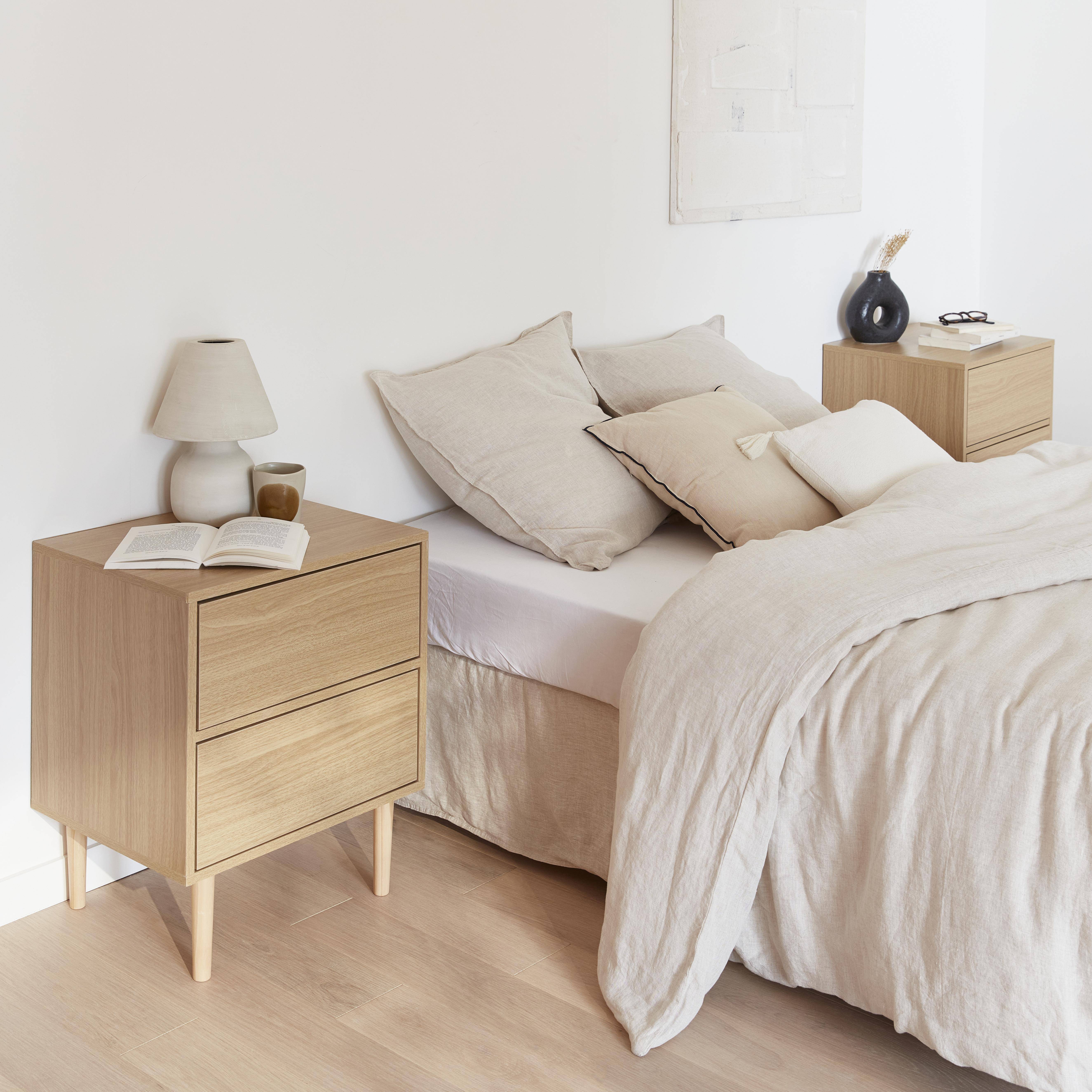 Pair of wood-effect bedside tables with two drawers, 48x40x59cm - Mika - Natural Wood,sweeek,Photo2