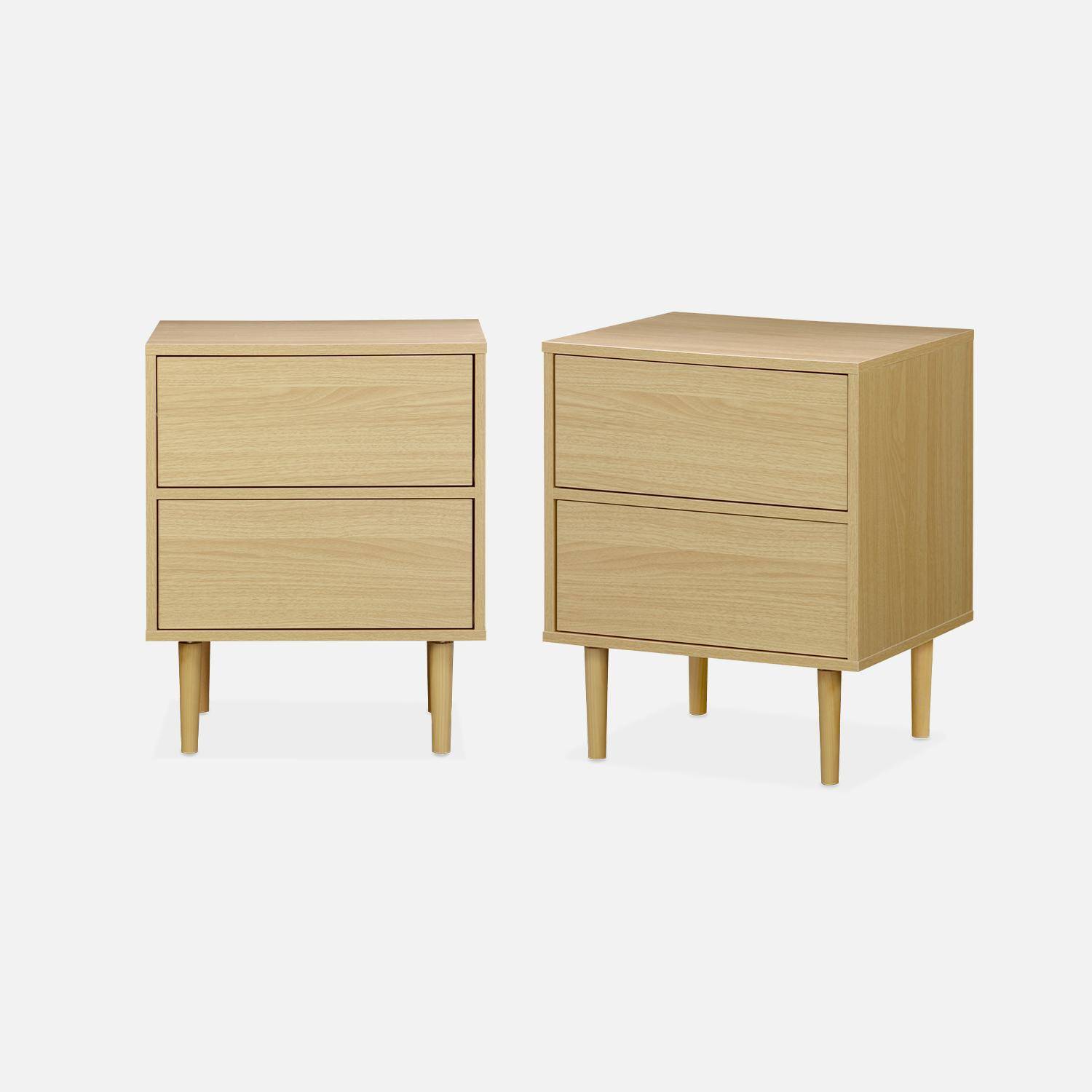 Pair of wood-effect bedside tables with two drawers, 48x40x59cm - Mika - Natural Wood,sweeek,Photo3
