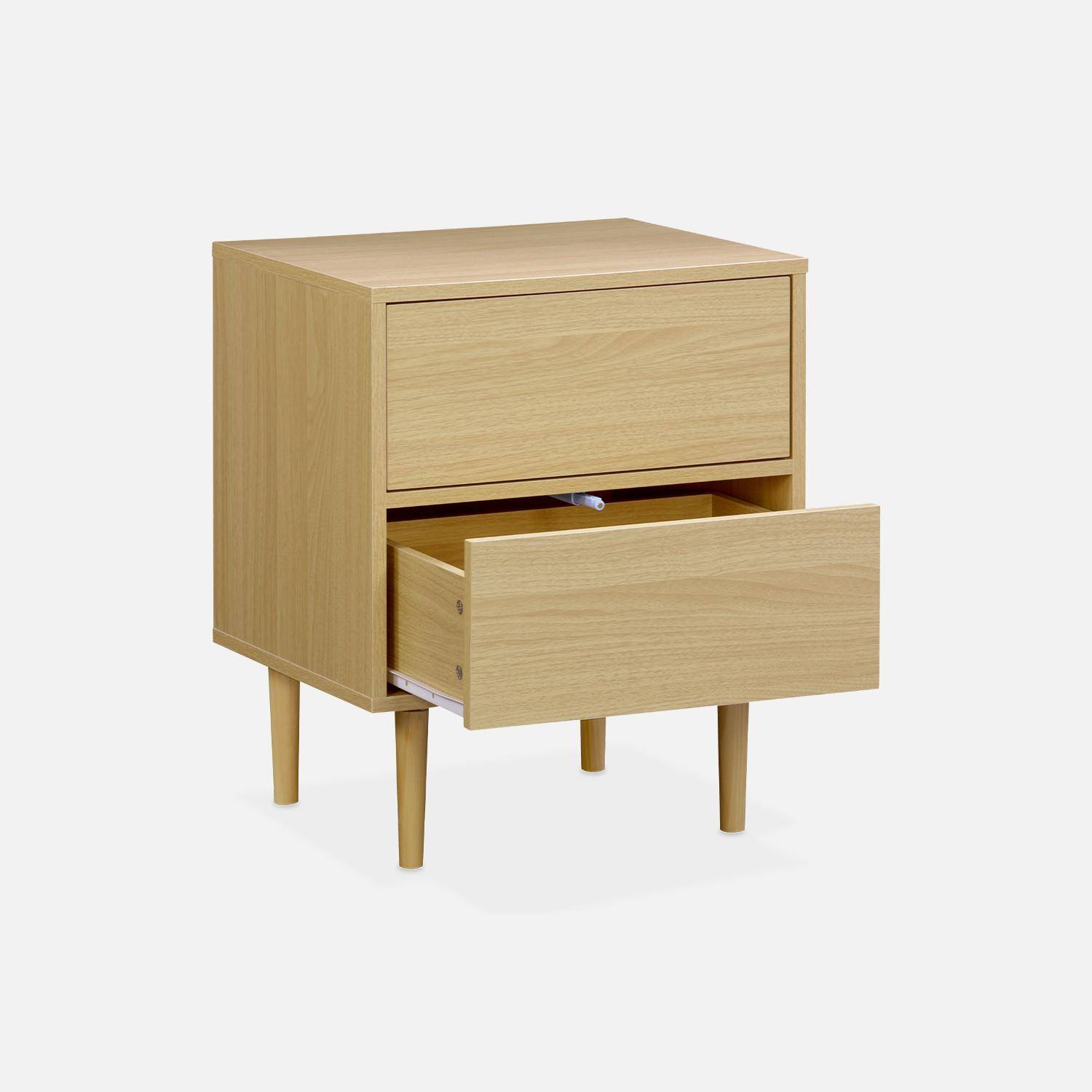 Pair of wood-effect bedside tables with two drawers, 48x40x59cm - Mika - Natural Wood Photo6