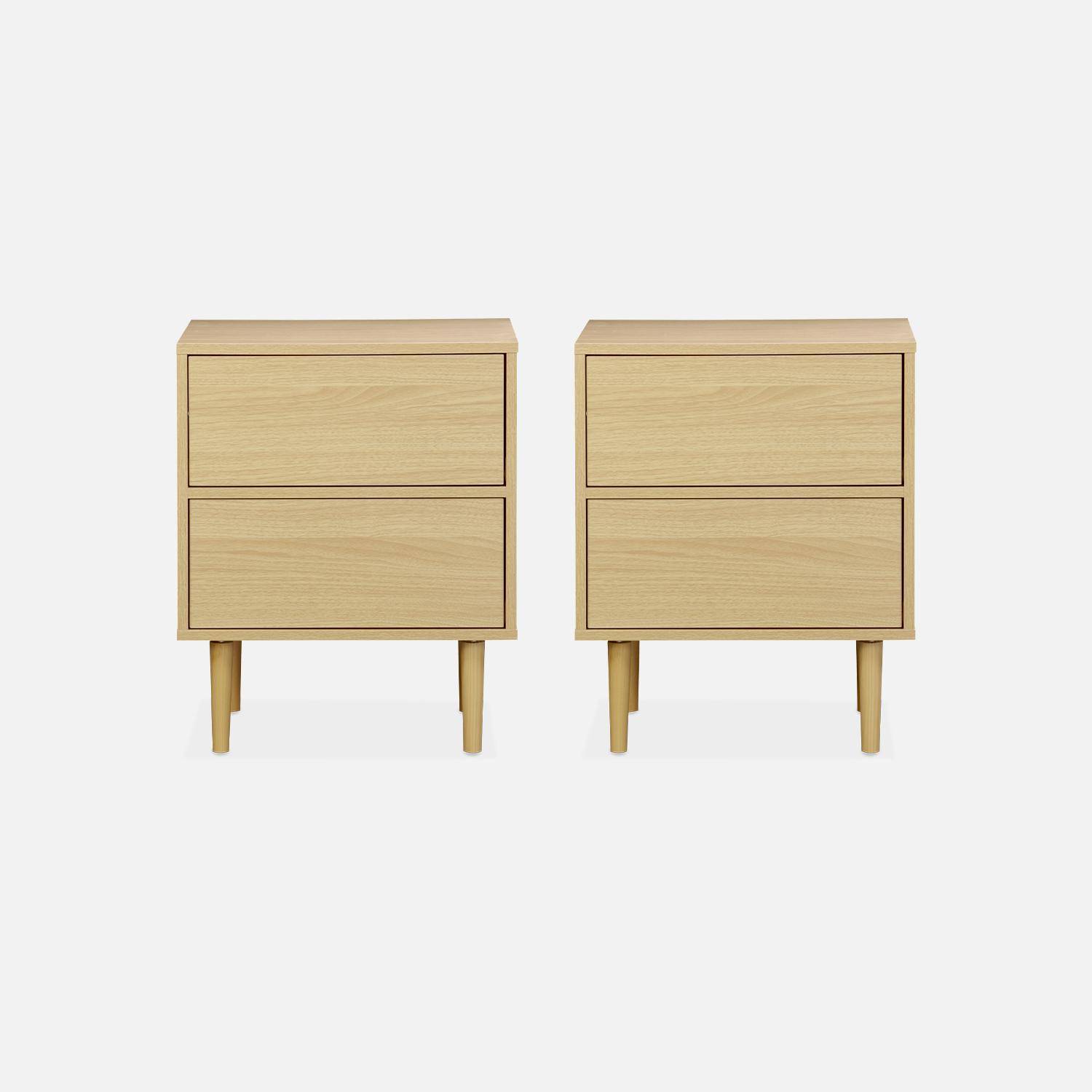 Pair of wood-effect bedside tables with two drawers, 48x40x59cm - Mika - Natural Wood,sweeek,Photo4