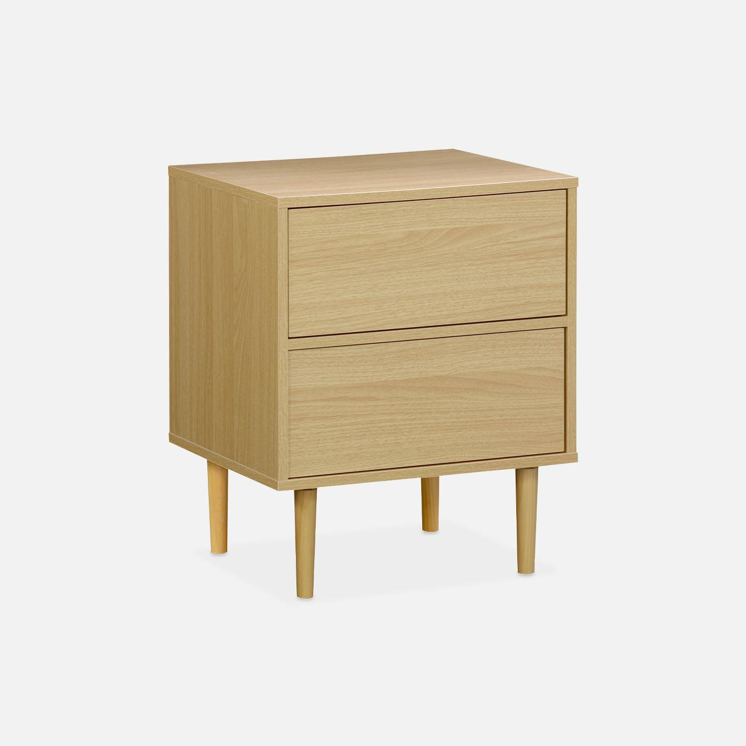 Pair of wood-effect bedside tables with two drawers, 48x40x59cm - Mika - Natural Wood,sweeek,Photo5