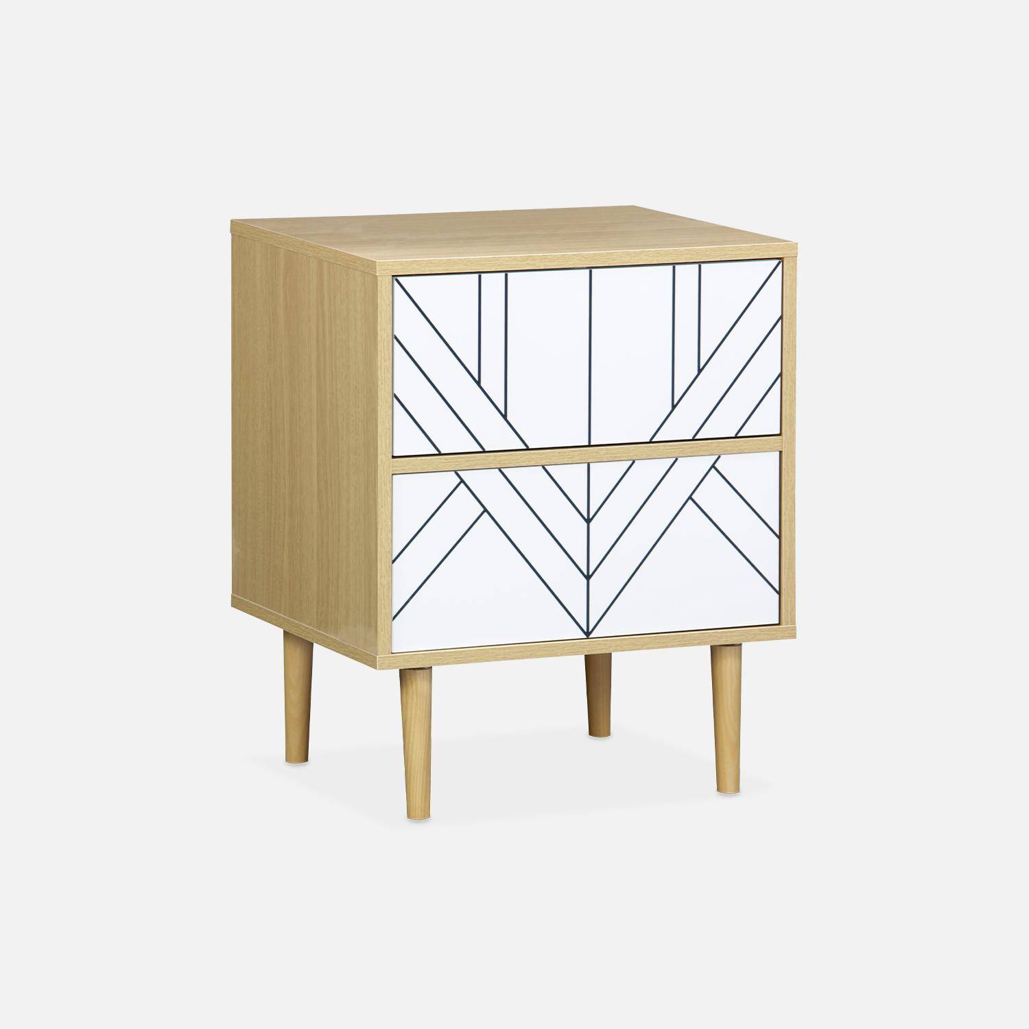 Pair of wood-effect bedside tables with two drawers, 48x40x59cm - Mika - White,sweeek,Photo5