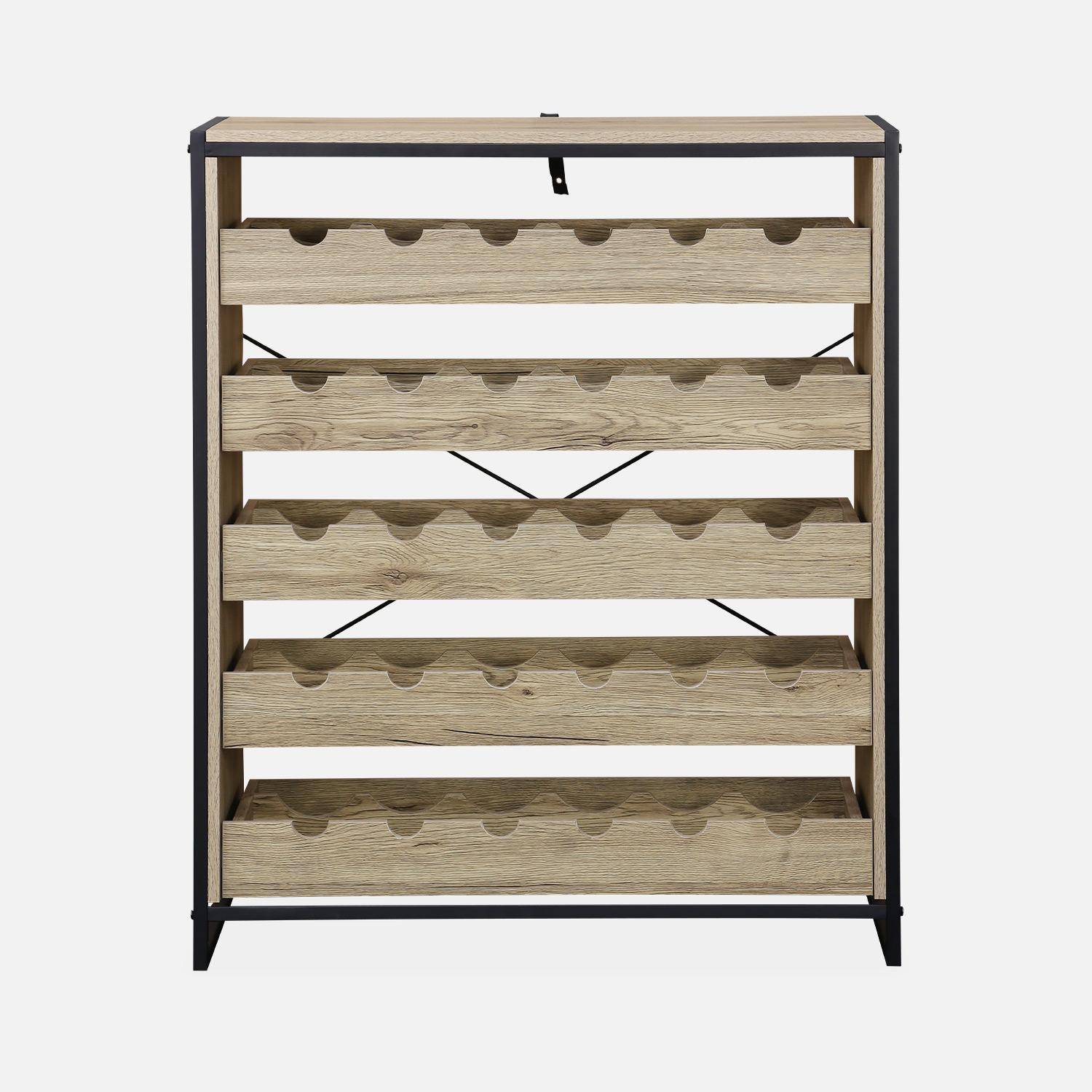 Metal and wood-effect wine rack with 5 shelves, 75x40x90cm - Loft,sweeek,Photo5